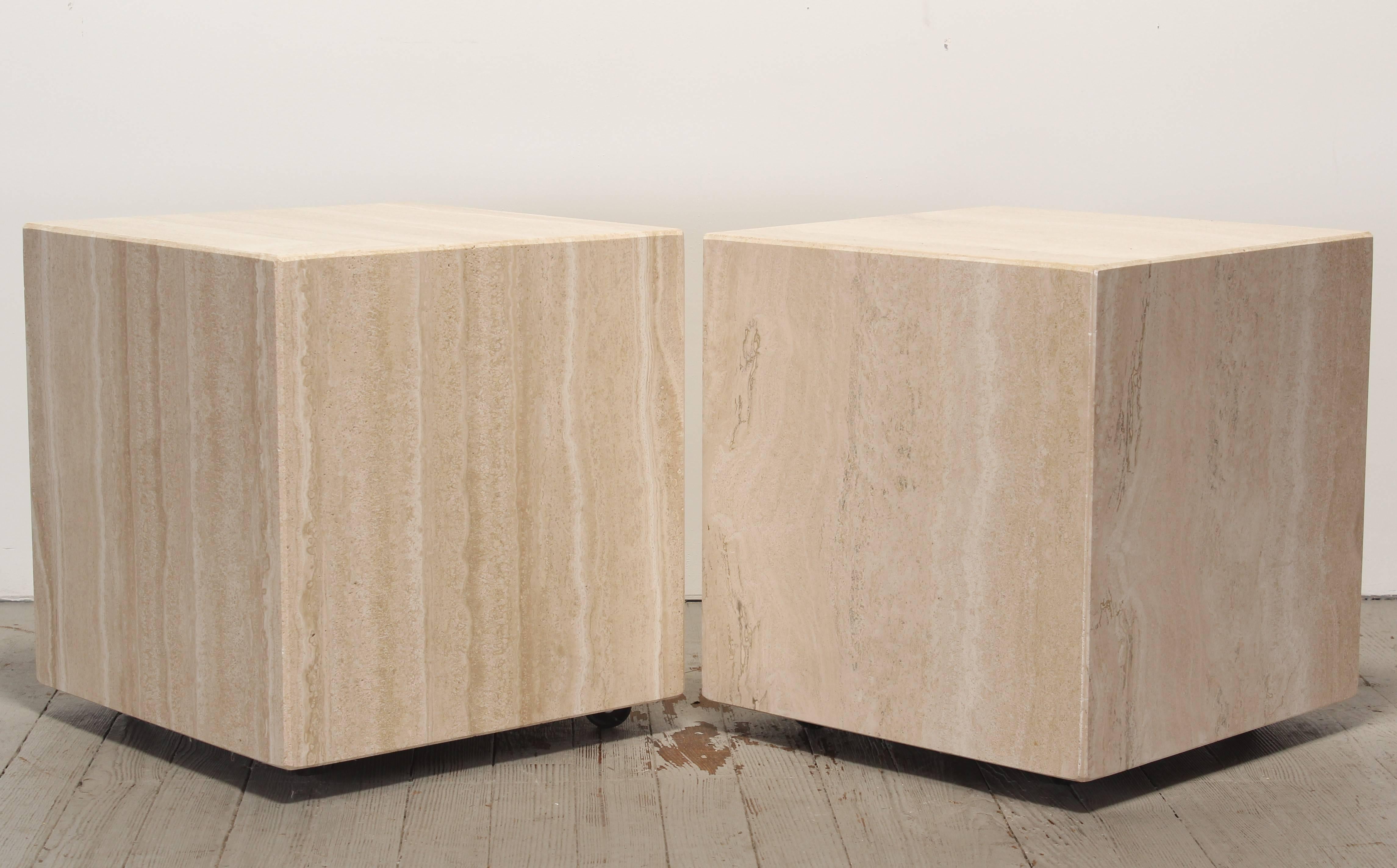 Pair of Travertine Marble Side Tables, 1970s 3