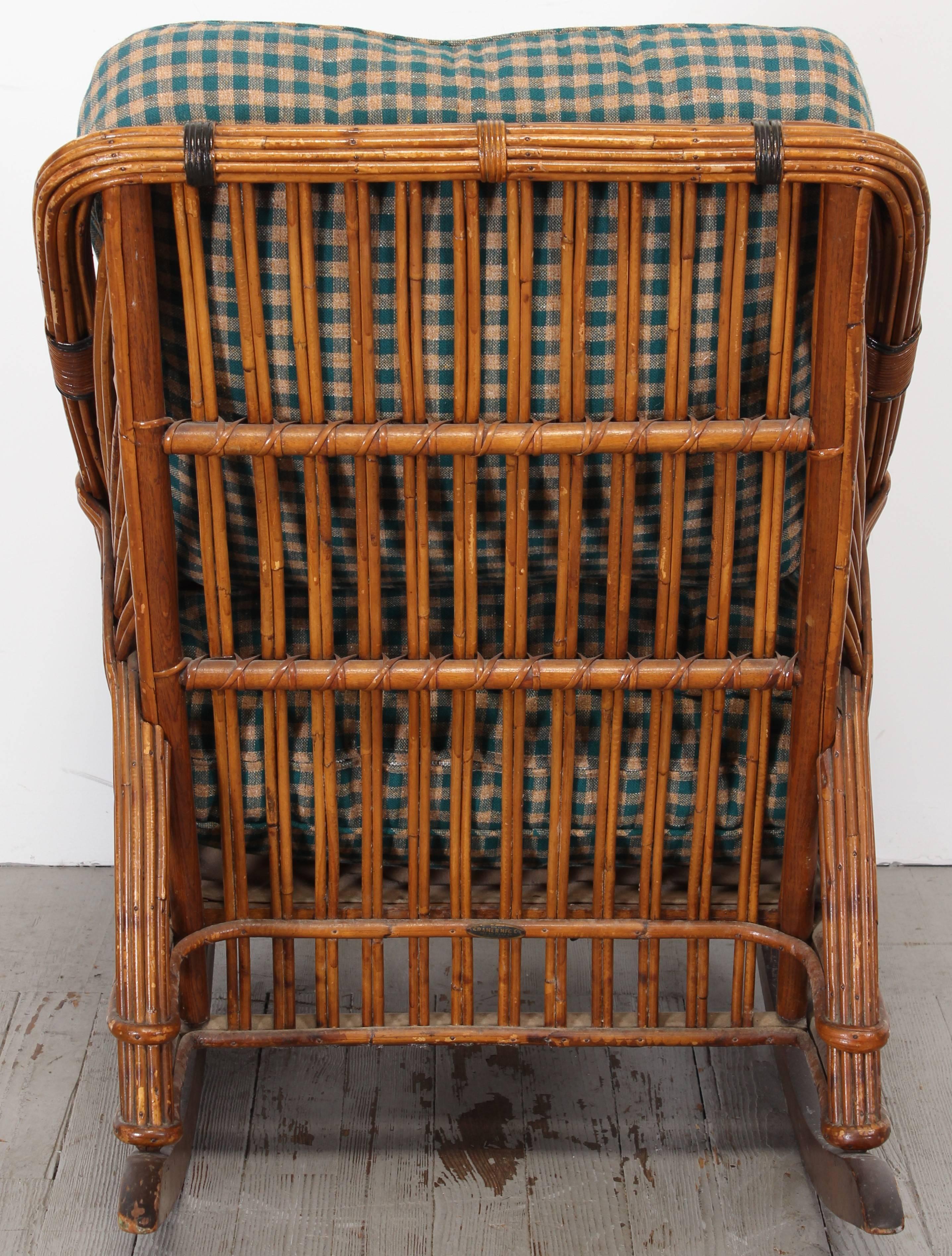 Cramer Art Deco Stick Reed Rattan Wicker Rocking Chair, 1930s In Good Condition In Hamburg, PA