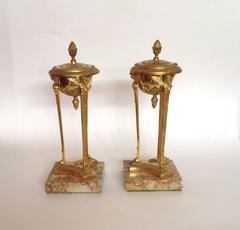 Empire Period Gilt Bronze Sienna Marble Atheniennes or Candlesticks