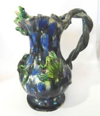 Pallisy Frog Pitcher Signed F. Maurice 19th Century