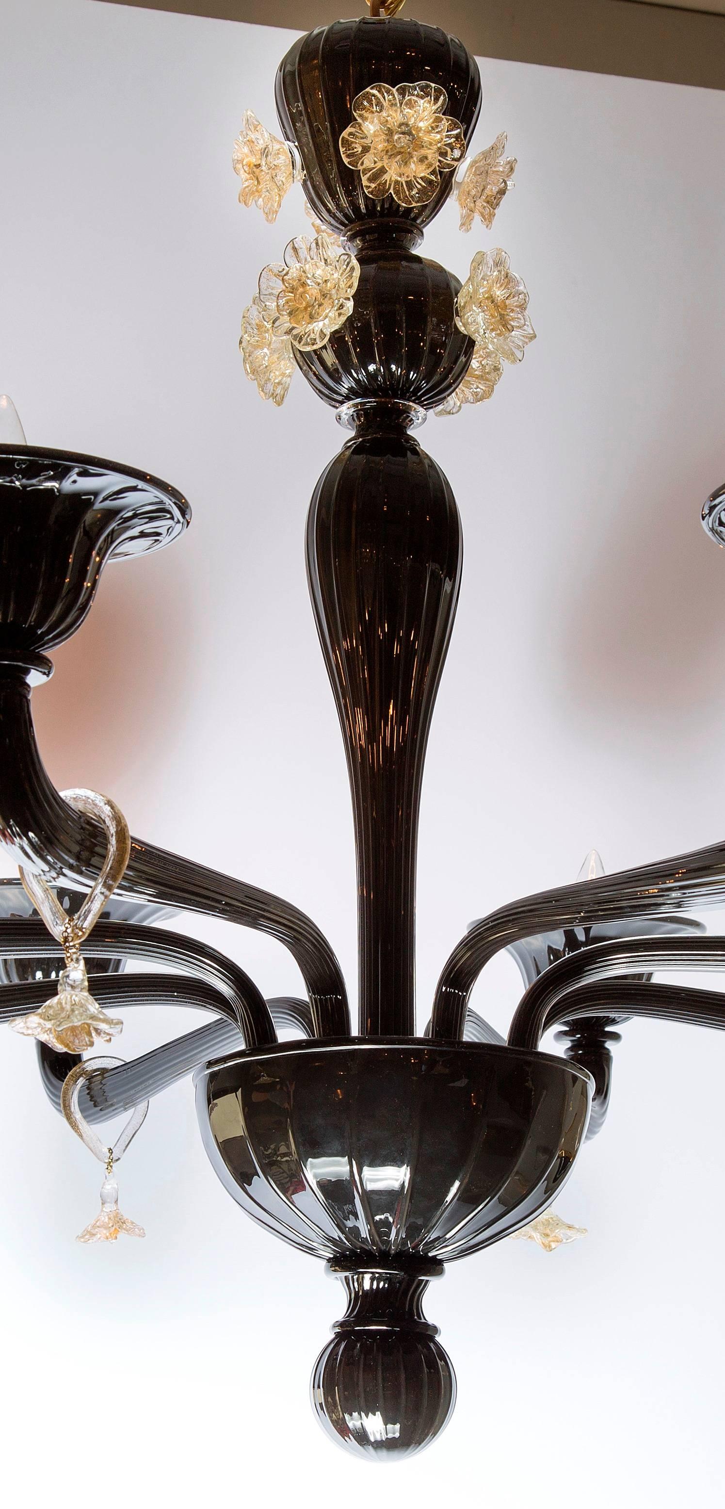 Italian Large Black Murano Glass Chandelier