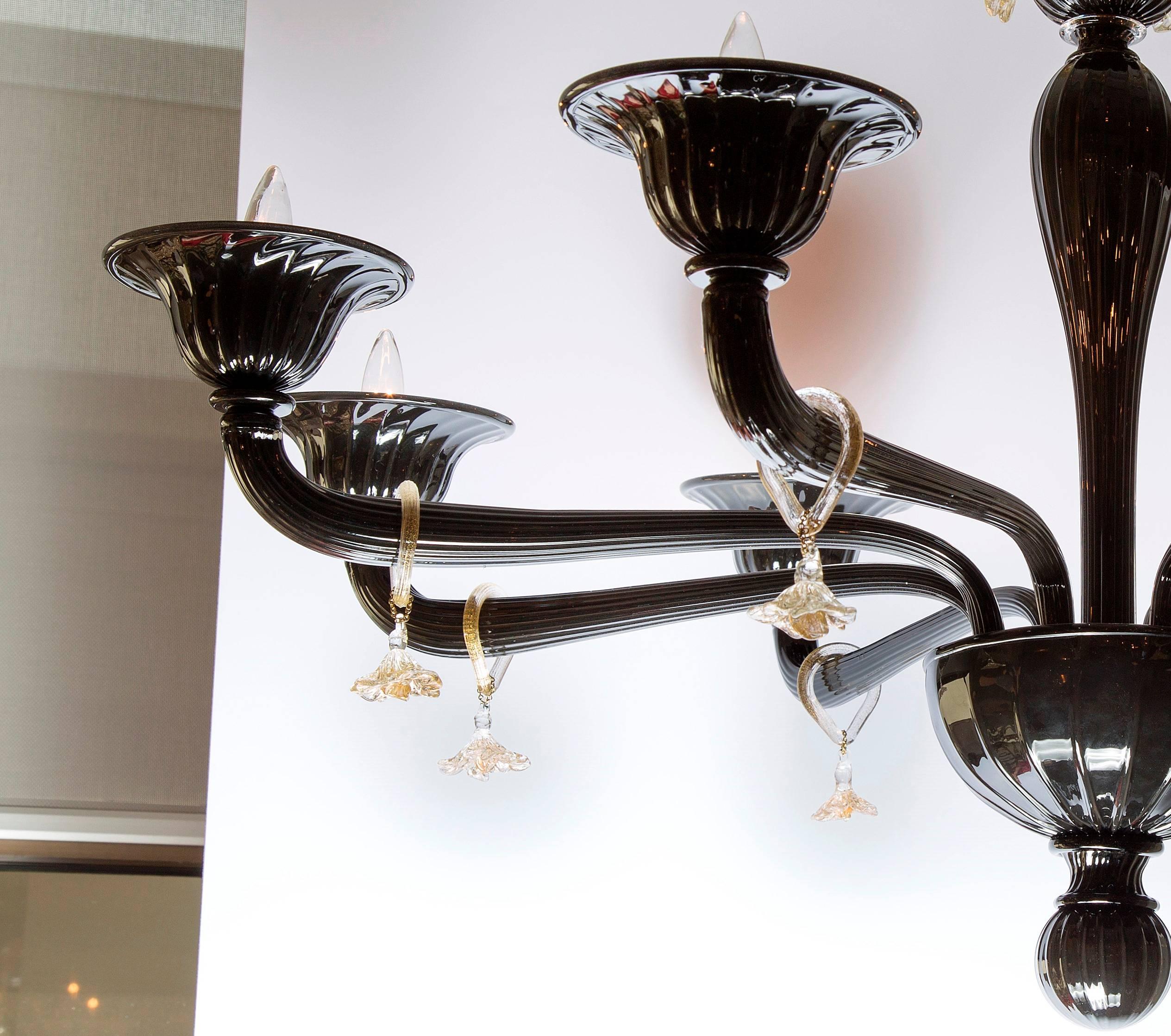 Modern Large Black Murano Glass Chandelier