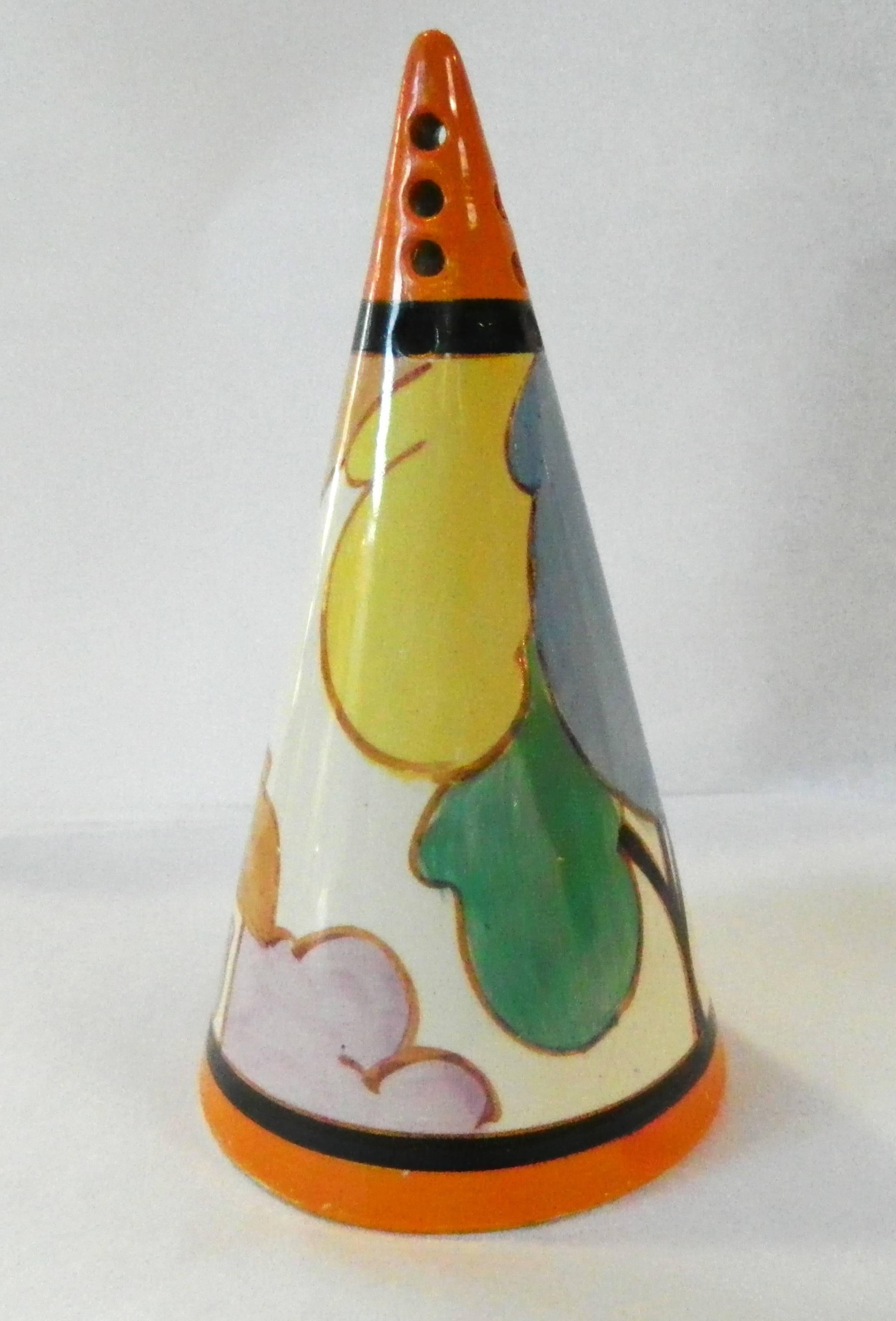 British Clarice Cliff Fantasque Bizarre Conical Shaker