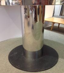 Round Chrome Black Vitrified Glass Table, 1940s