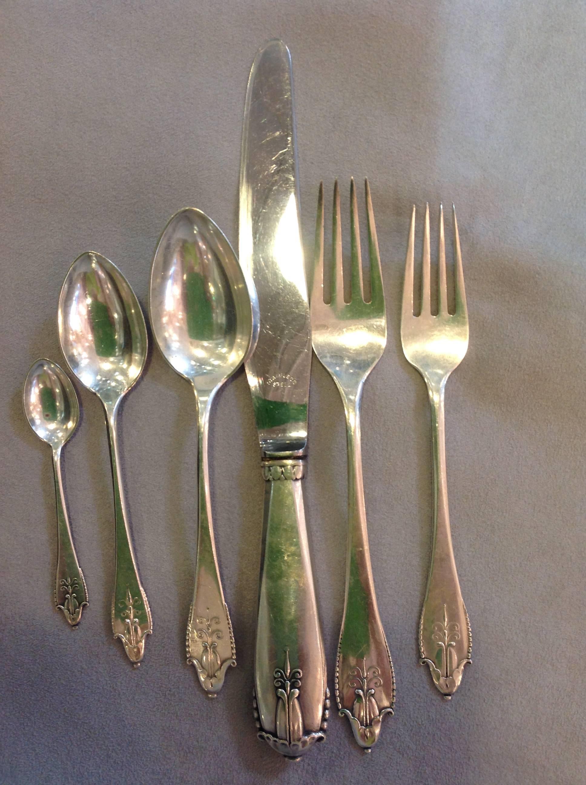 Sterling Silver Georg Jensen Akkeleje Sterling Flatware Circa 1918 For Sale