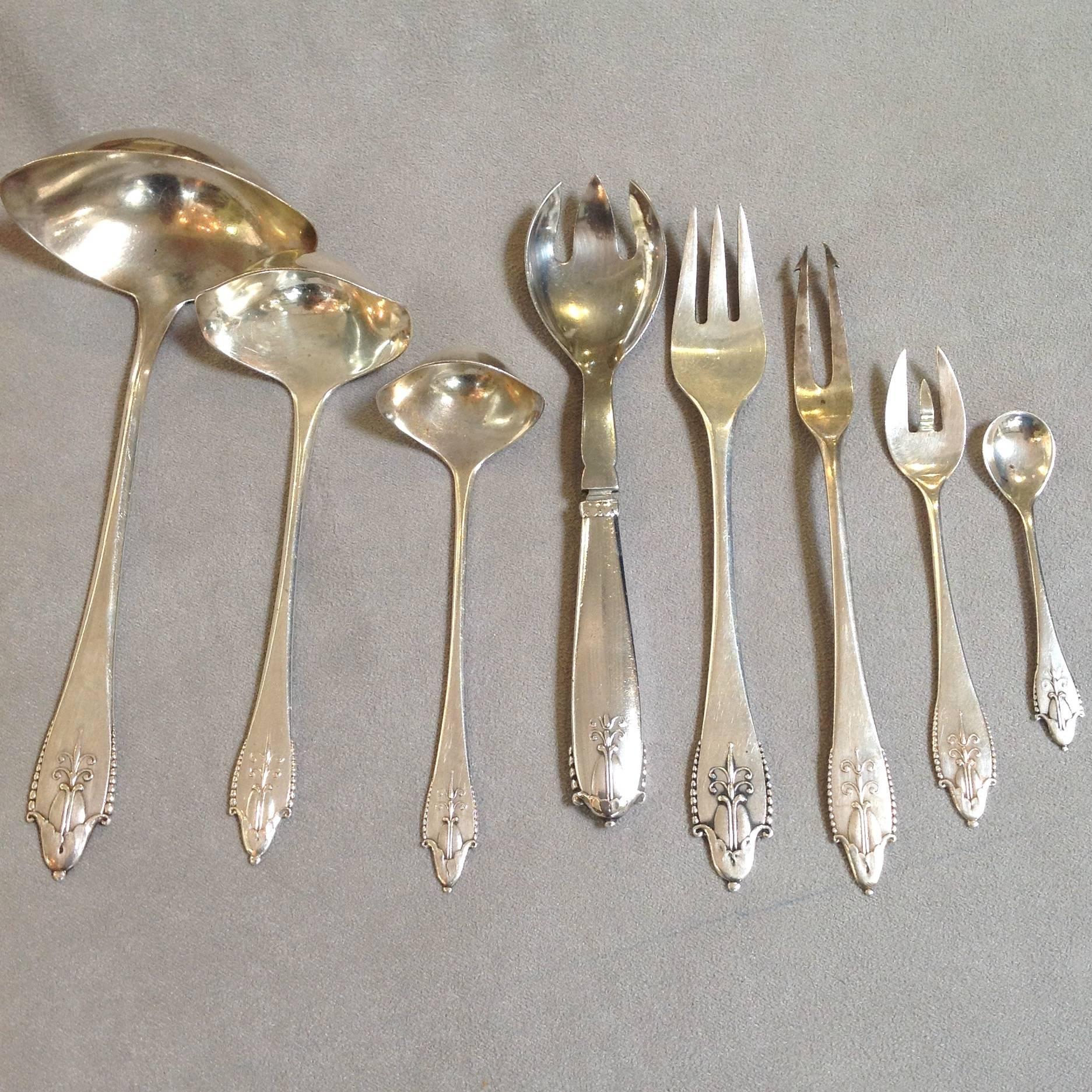 Early 20th Century Georg Jensen Akkeleje Sterling Flatware Circa 1918 For Sale