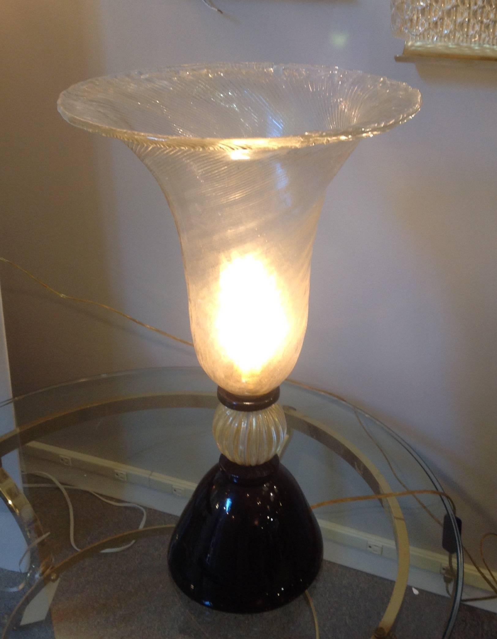 Pair of Murano Glass Urn Lamps Italy 1960 In Excellent Condition For Sale In Houston, TX