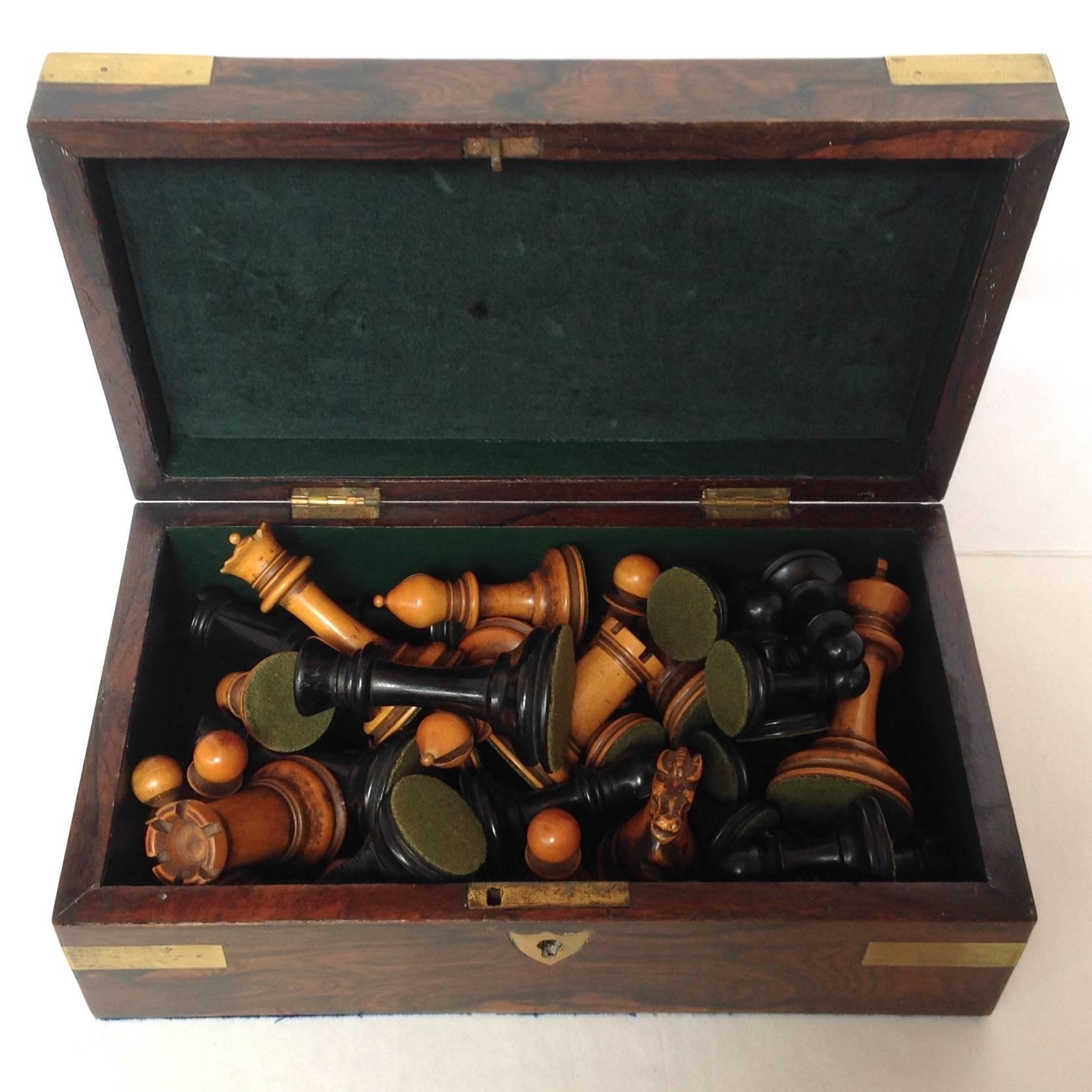 Staunton Chess Set Late 19th Century In Excellent Condition In Houston, TX