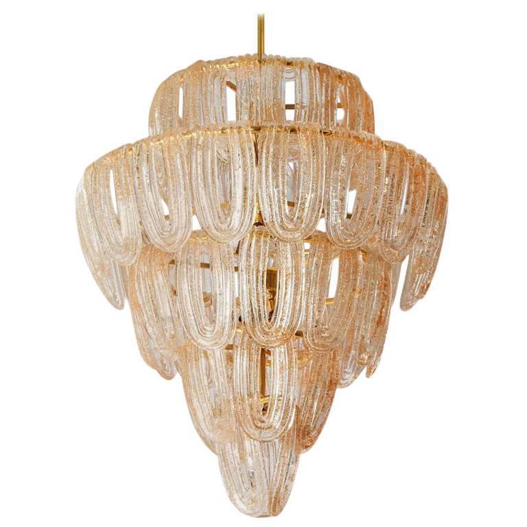 Mazzega Gold Glass Chandelier Murano, Italy, 1960s at 1stdibs