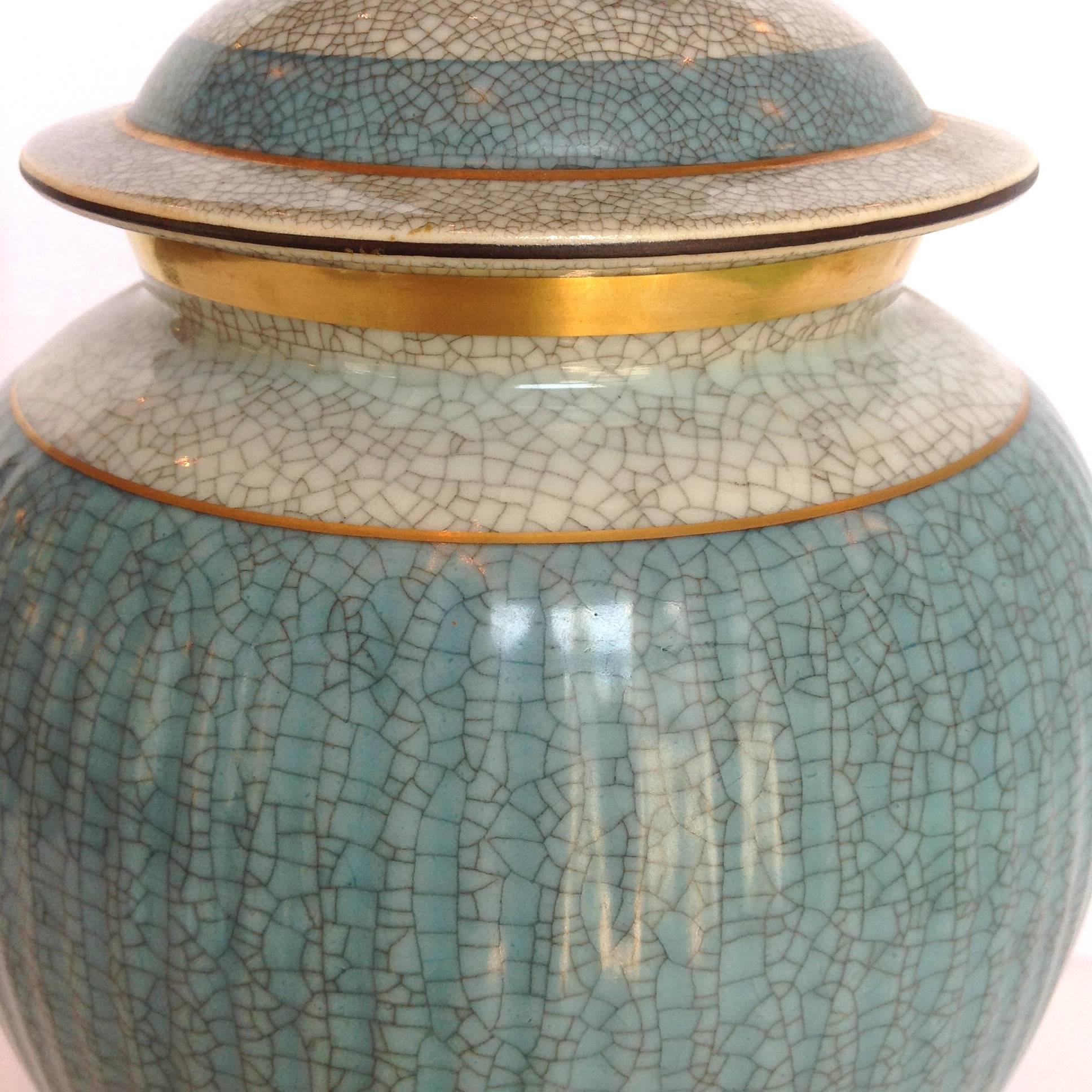 Craqueline Royal Copenhagen Covered Jar Aqua  In Excellent Condition For Sale In Houston, TX