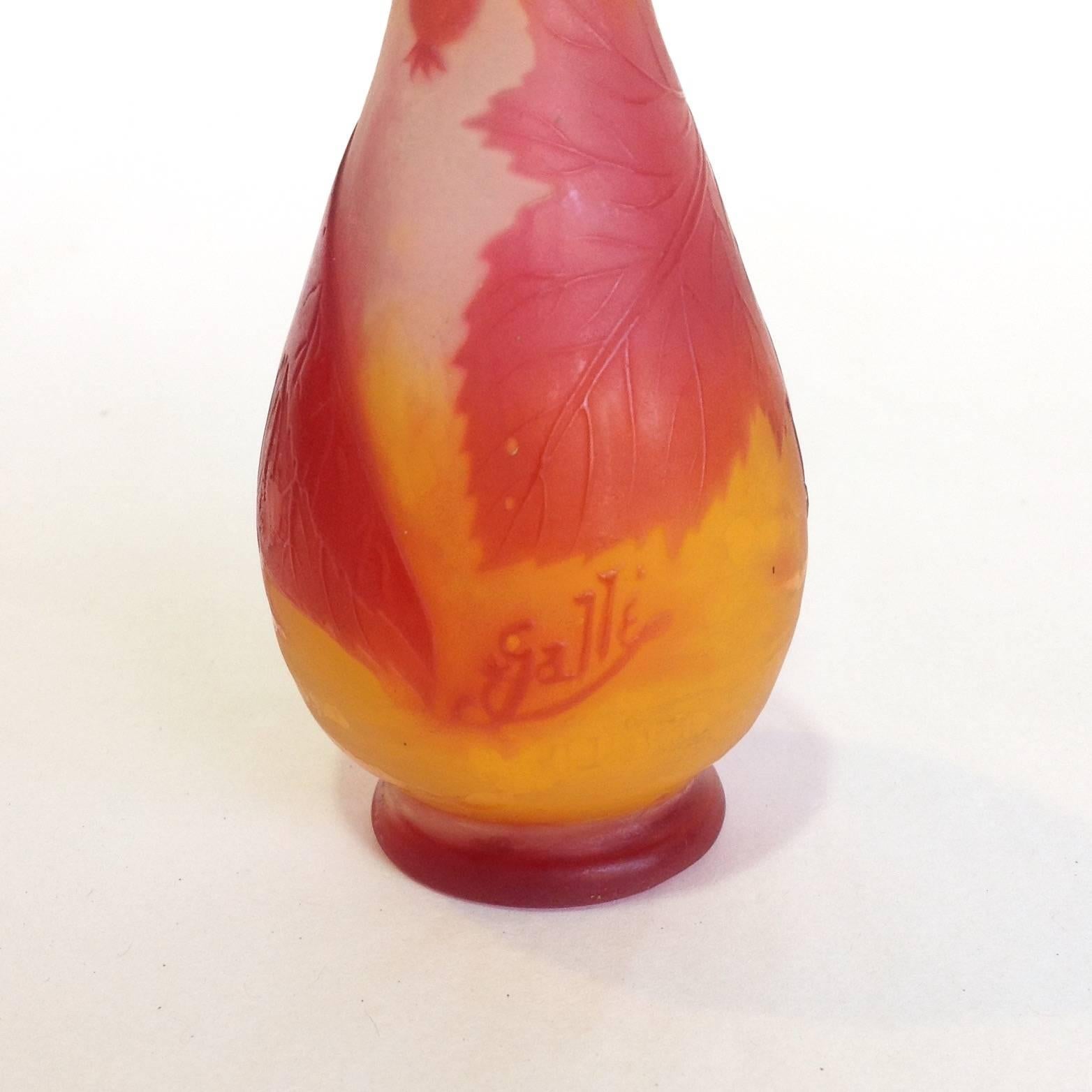 Art Glass Galle Berries Cameo Glass Vase For Sale