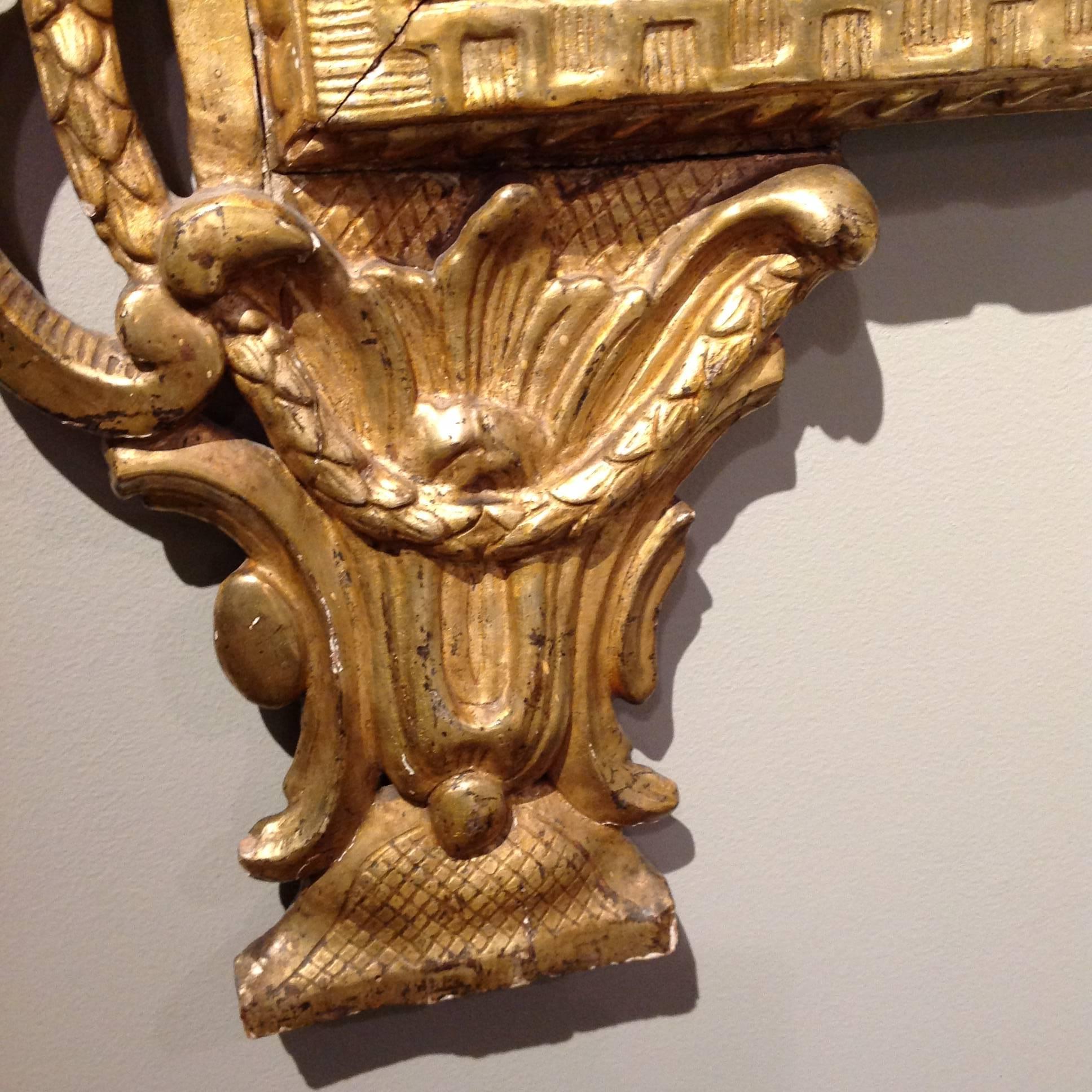 Wood Gilt Mirror Ornate Continental Antique For Sale