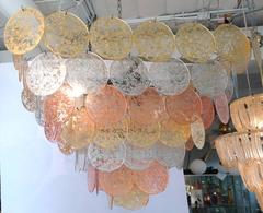 Square Gold, Silver and Copper Disc Large Chandelier
