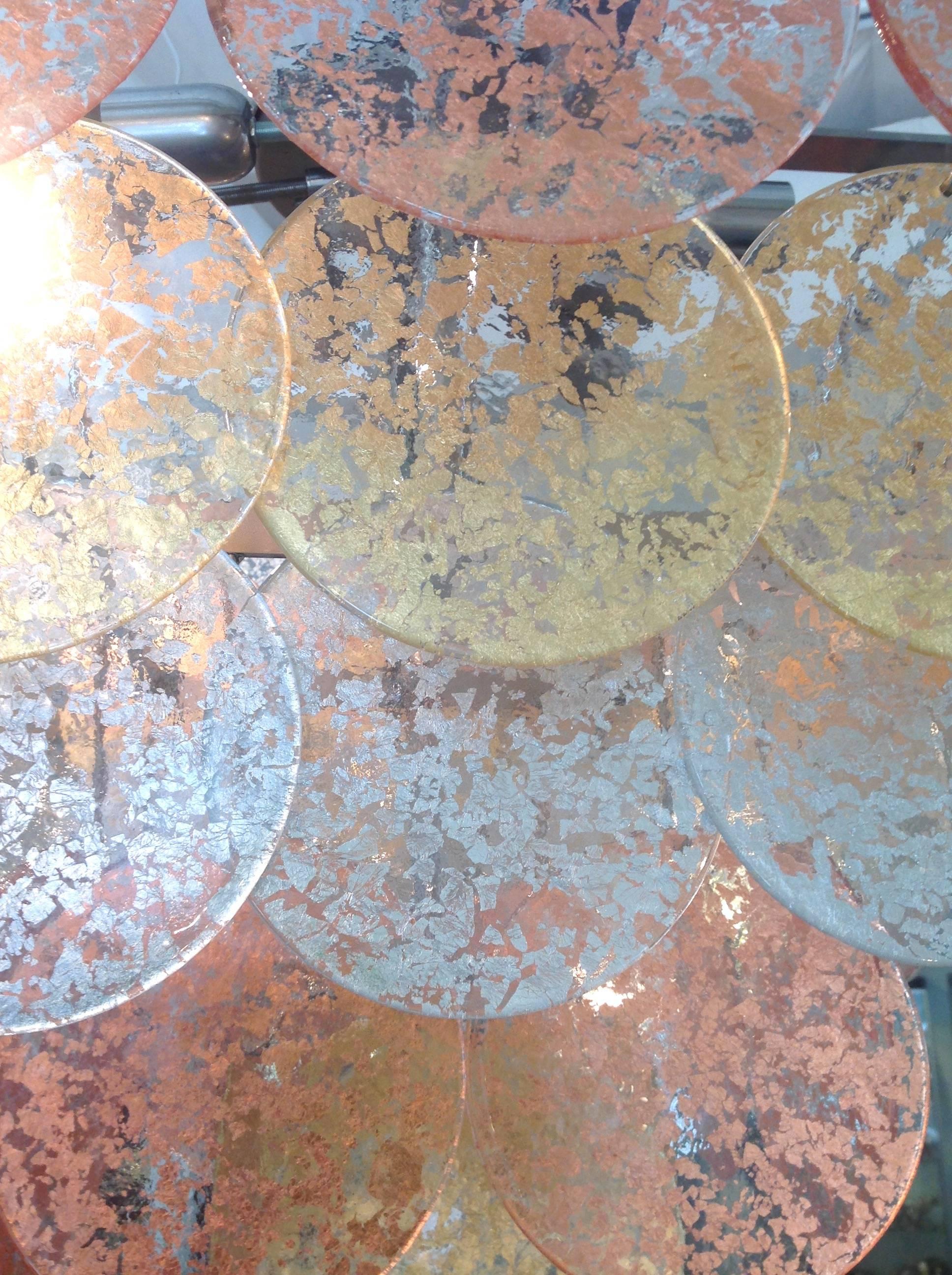 Modern Square Gold, Silver and Copper Disc Large Chandelier For Sale
