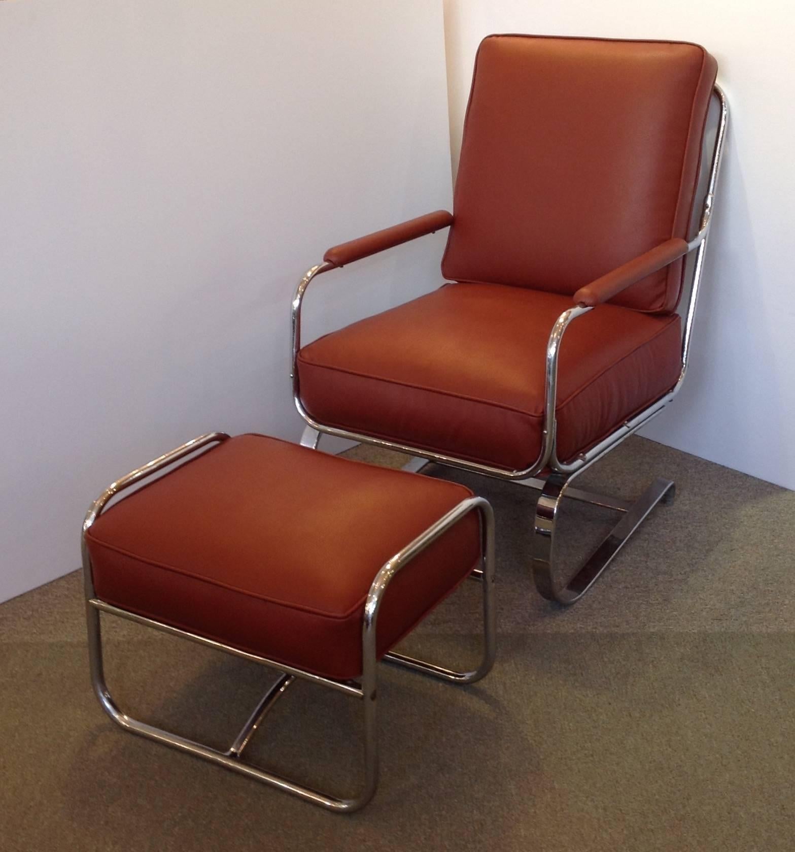 Chrome Springer Lounge Chair and Ottoman Kem Weber For Sale