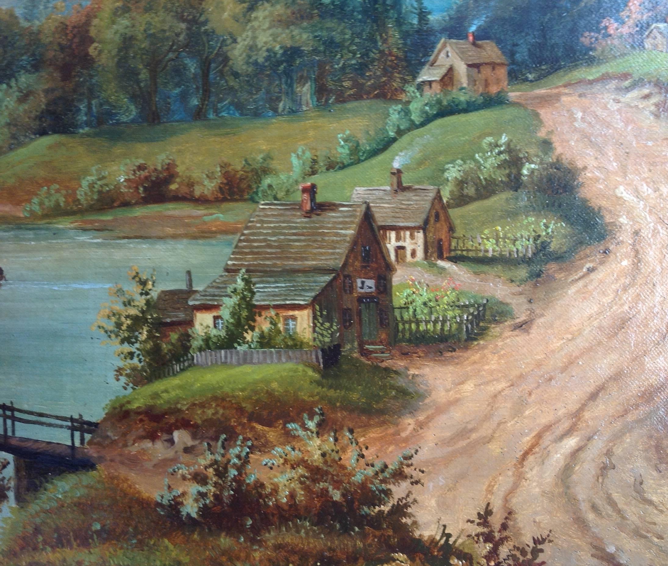 American Classical Hudson River Valley Townscape Early 19th Century For Sale