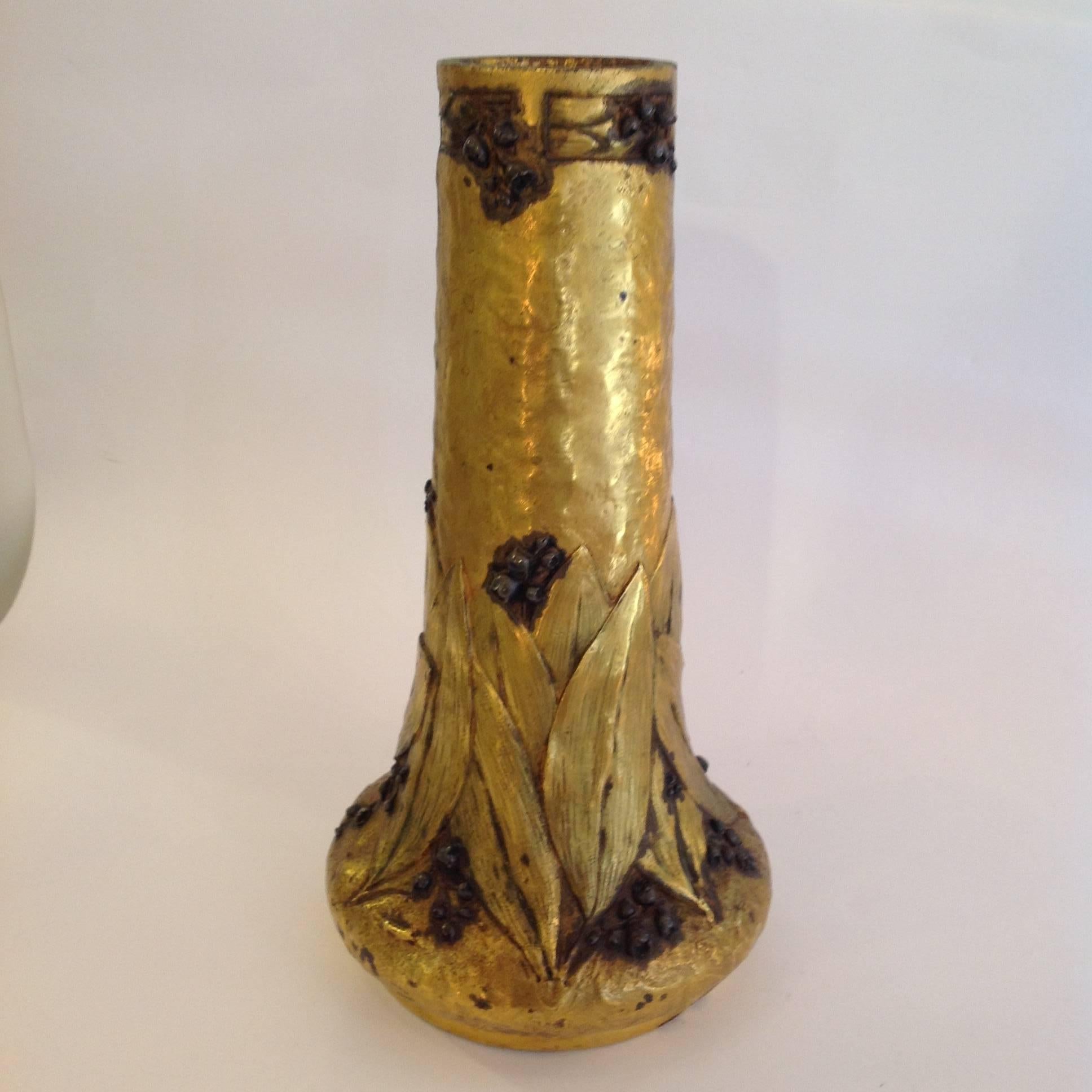 French Art Nouveau Vase Bronze Gilt A. Marionnet For Sale