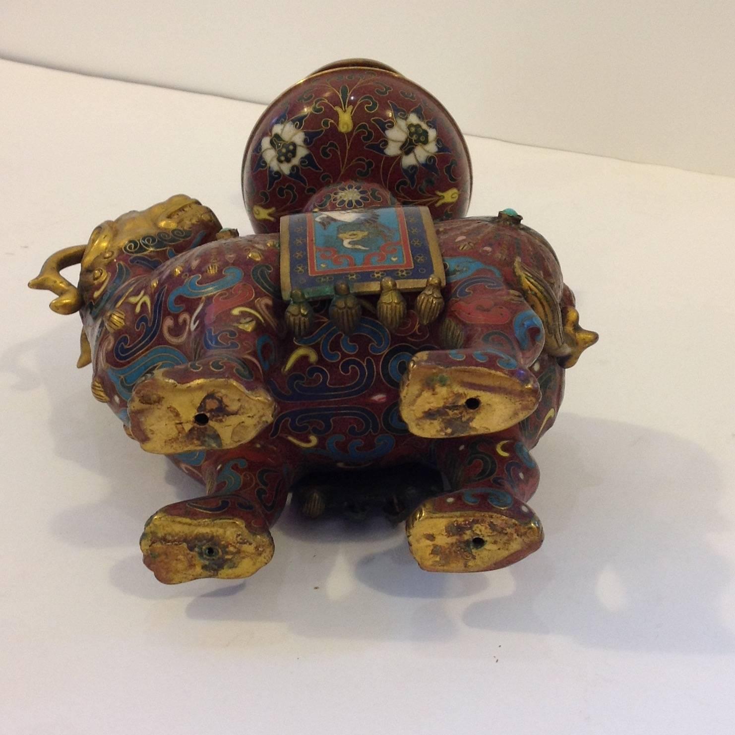 Chinese Two Cloisonné Animal Candlesticks For Sale