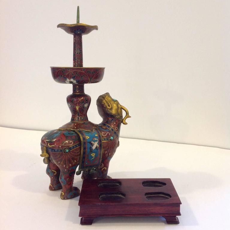 Two Cloisonné Animal Candlesticks For Sale at 1stDibs