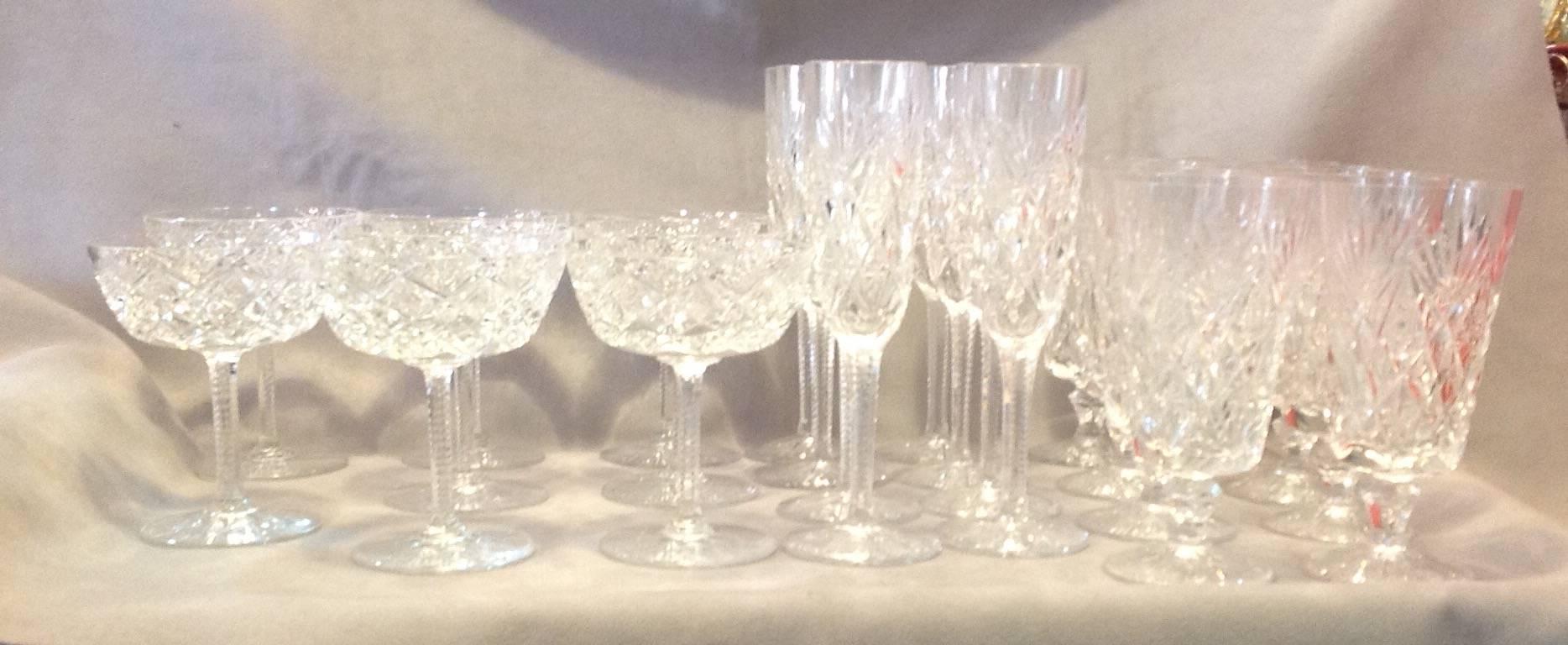 French Saint Louis Florence Pattern Cut Crystal Stems 48 Pieces For Sale