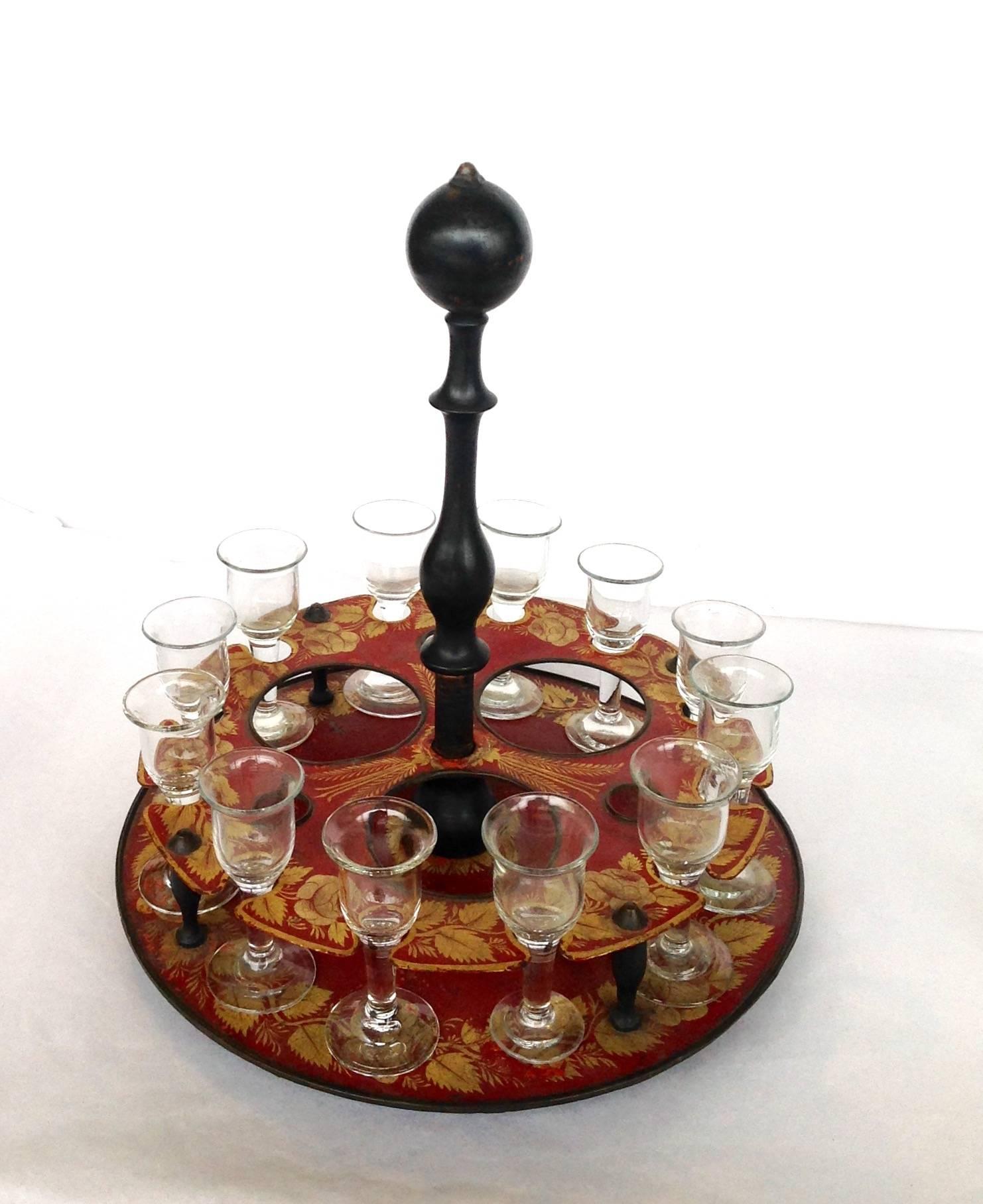 Regency Red Tole Decanter Set, Early 19th Century For Sale