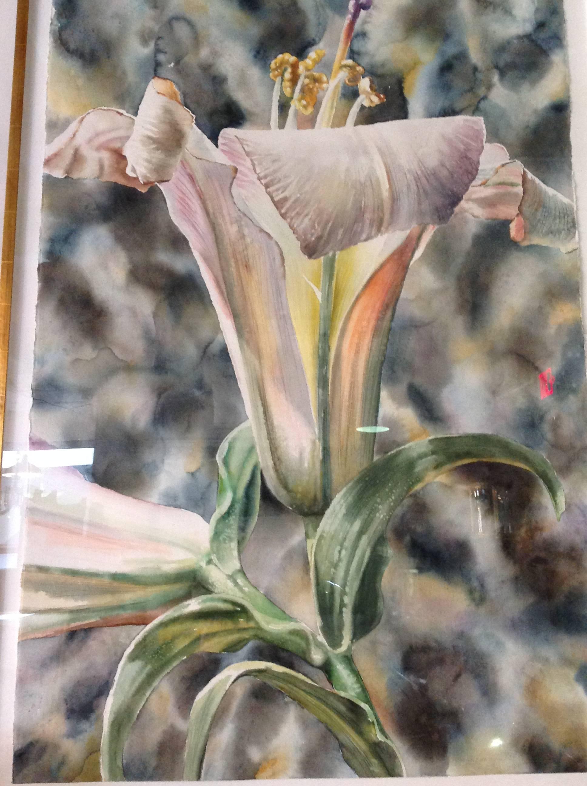 Anstis Lundy Lily Watercolor In Excellent Condition For Sale In Houston, TX