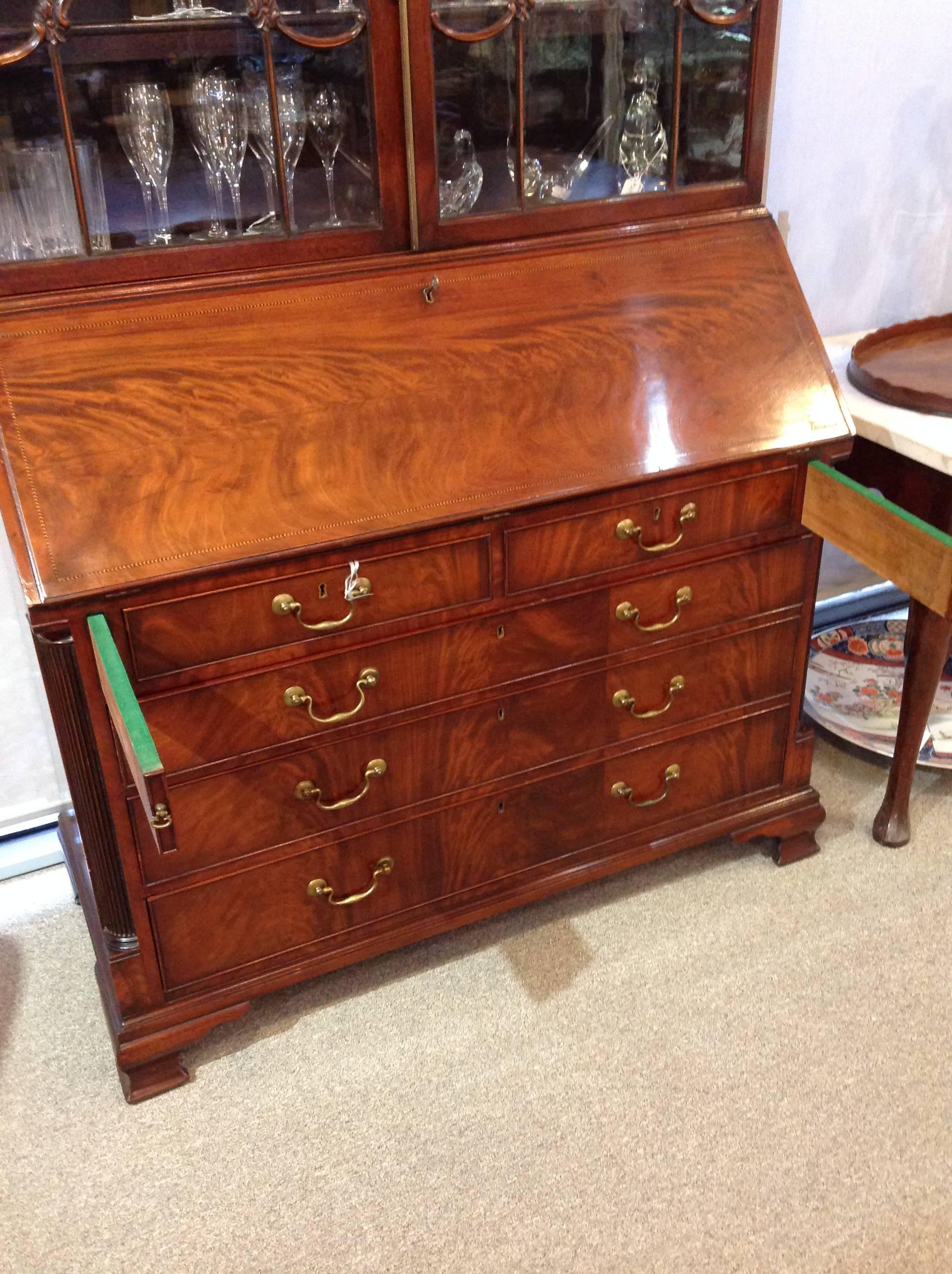 English Drop Front Secretary Bookcase Mahogany, Mid-19th Century 6