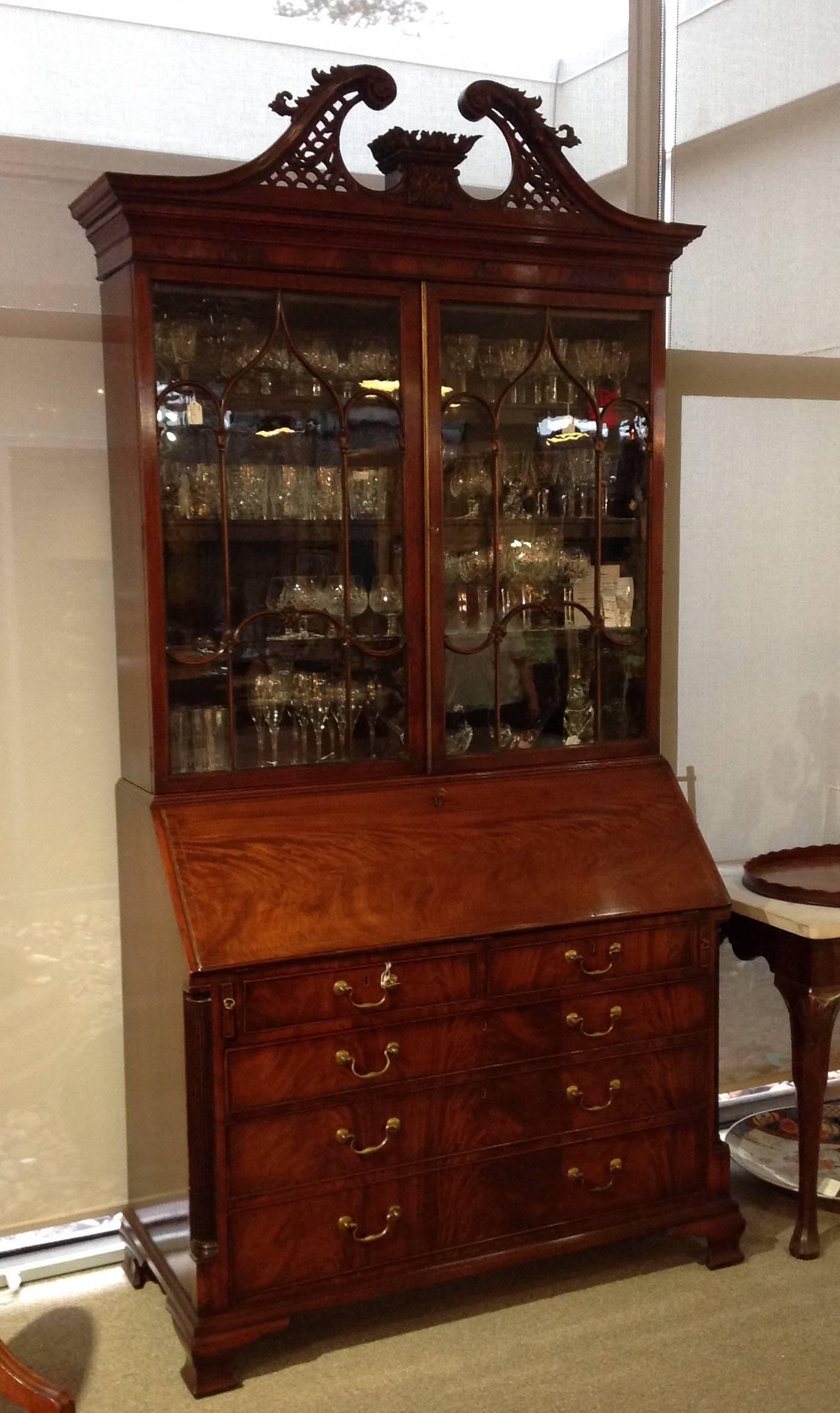 English Drop Front Secretary Bookcase Mahogany, Mid-19th Century In Excellent Condition In Houston, TX