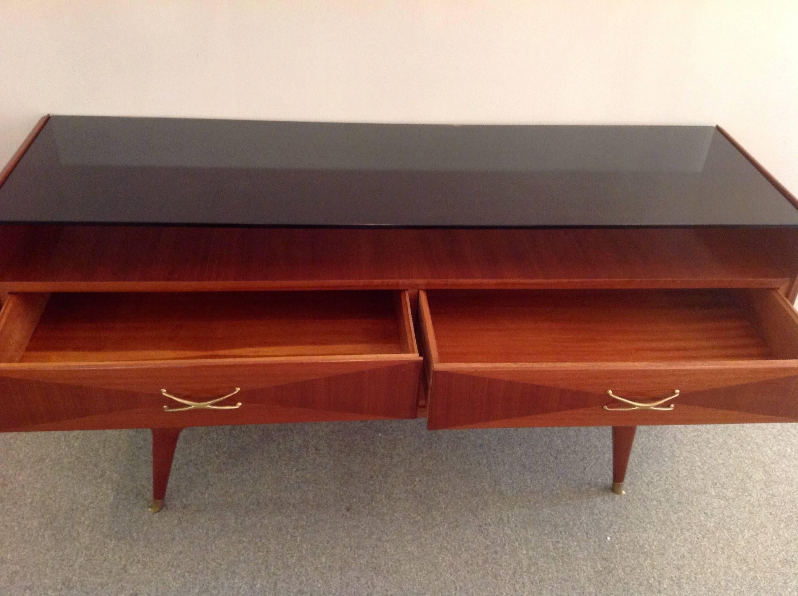 Italian Console Mid-Century Mahogany and Black Glass 1