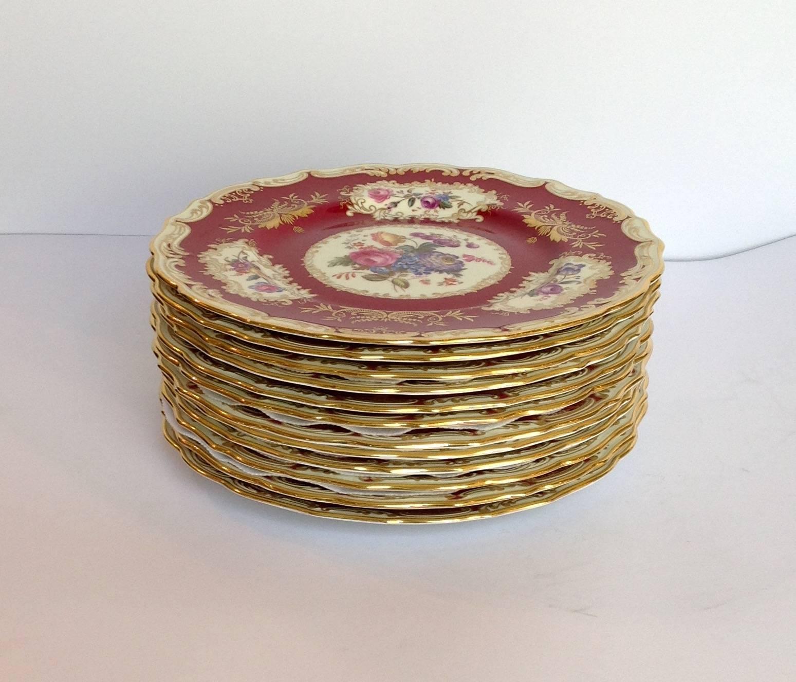 Edwardian Two Dozen Copeland Spode Hand-Painted 24 Plates For Sale