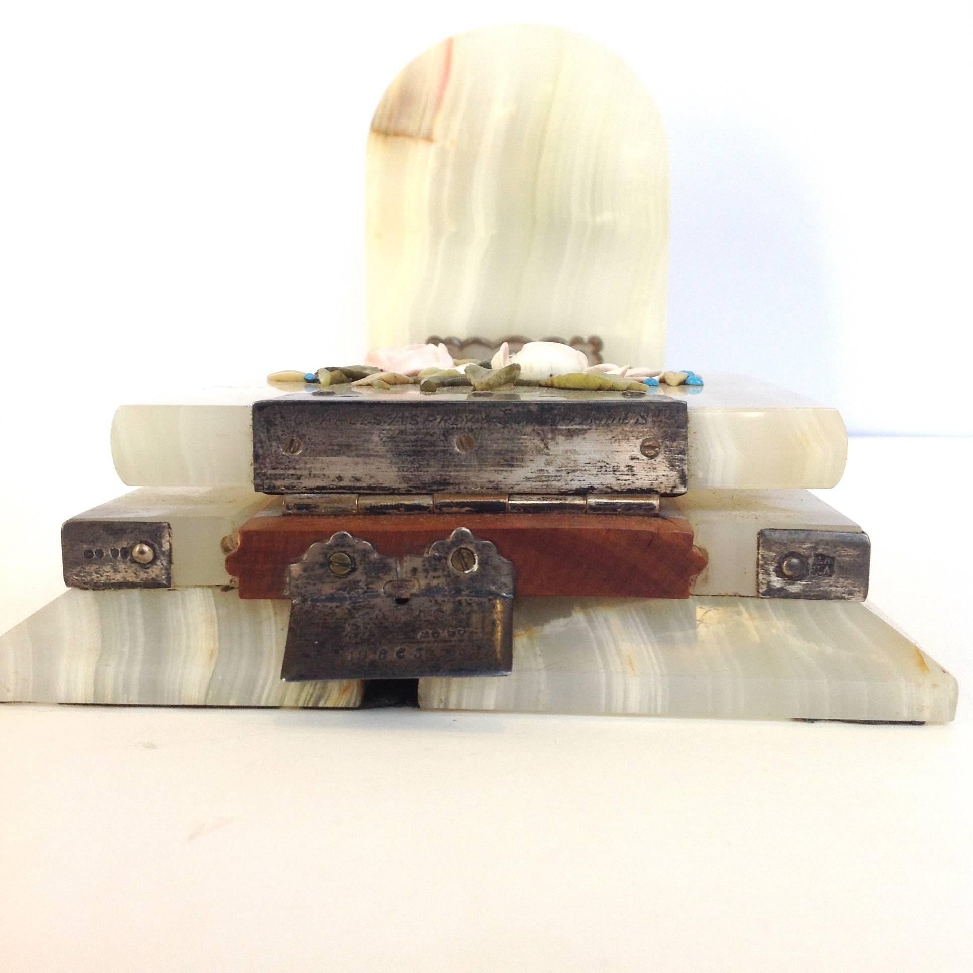 19th Century Asprey London Onyx Coral and Sterling Book Stand For Sale