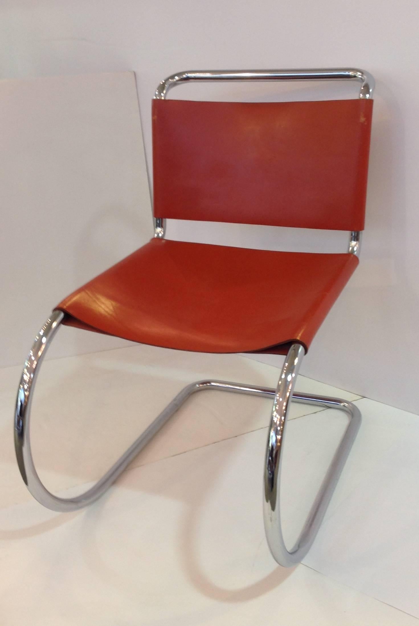 Modern Set Eight Mies van der Rohe MR Chairs Orange Leather and Chrome Bauhaus For Sale