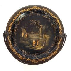 Chinoiserie Papier-mâché Tray by Henry Clay Metal Handle Early 19th Century