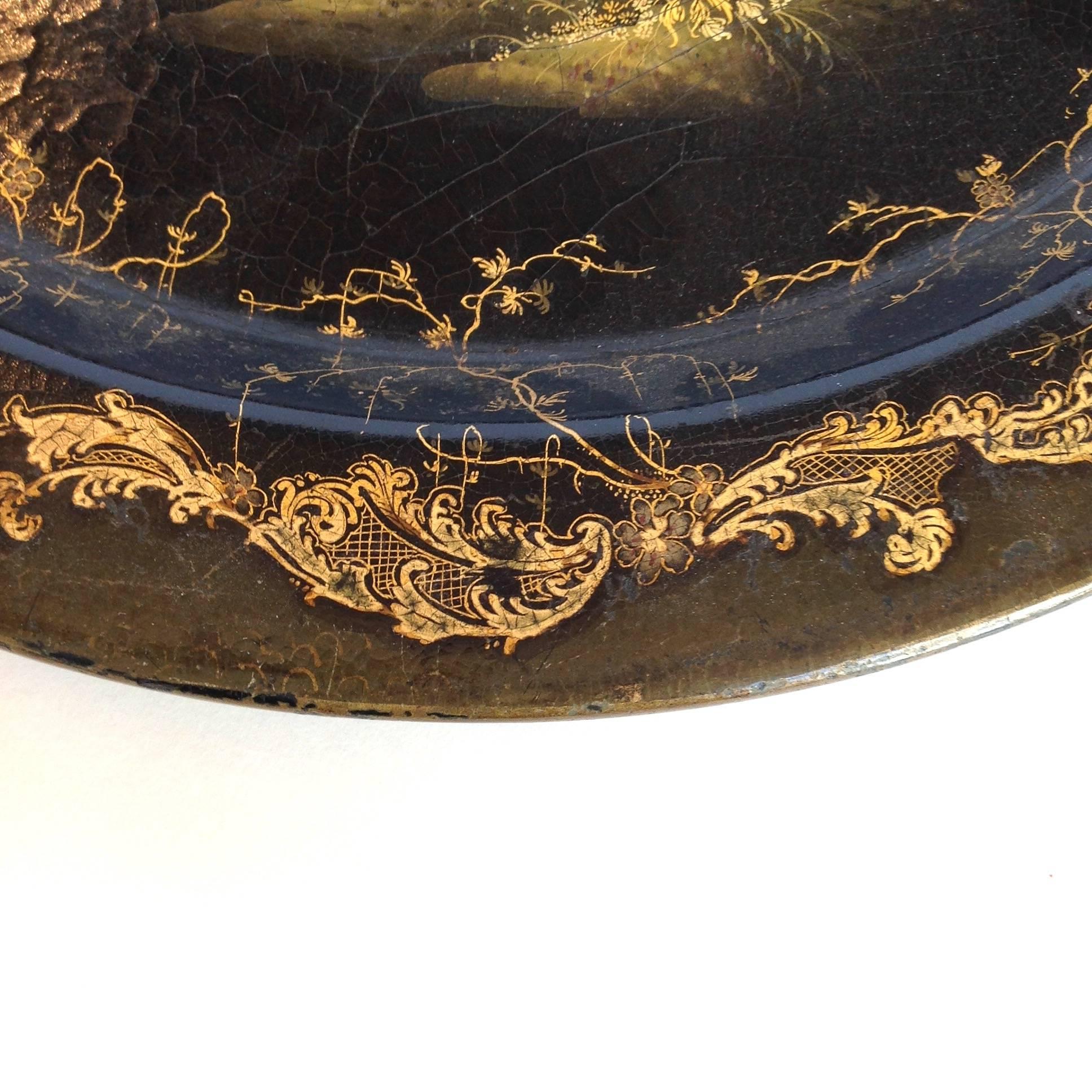 Chinoiserie Papier-mâché Tray by Henry Clay Metal Handle Early 19th Century For Sale 1