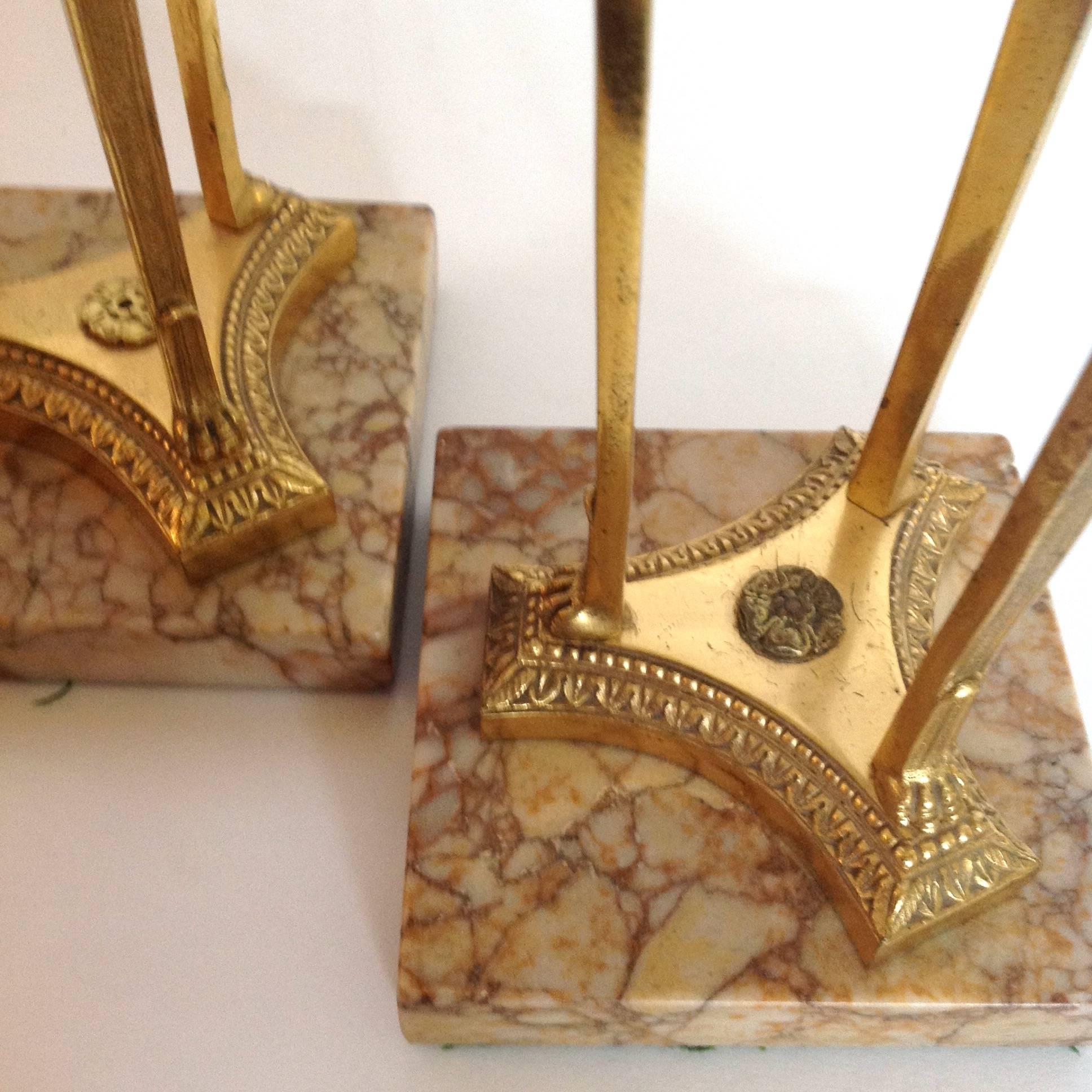 Empire Period Gilt Bronze Sienna Marble Atheniennes or Candlesticks For Sale 2