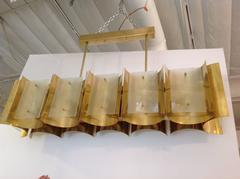 Elongated Italian Half Moon Brass and Frosted Glass Chandelier