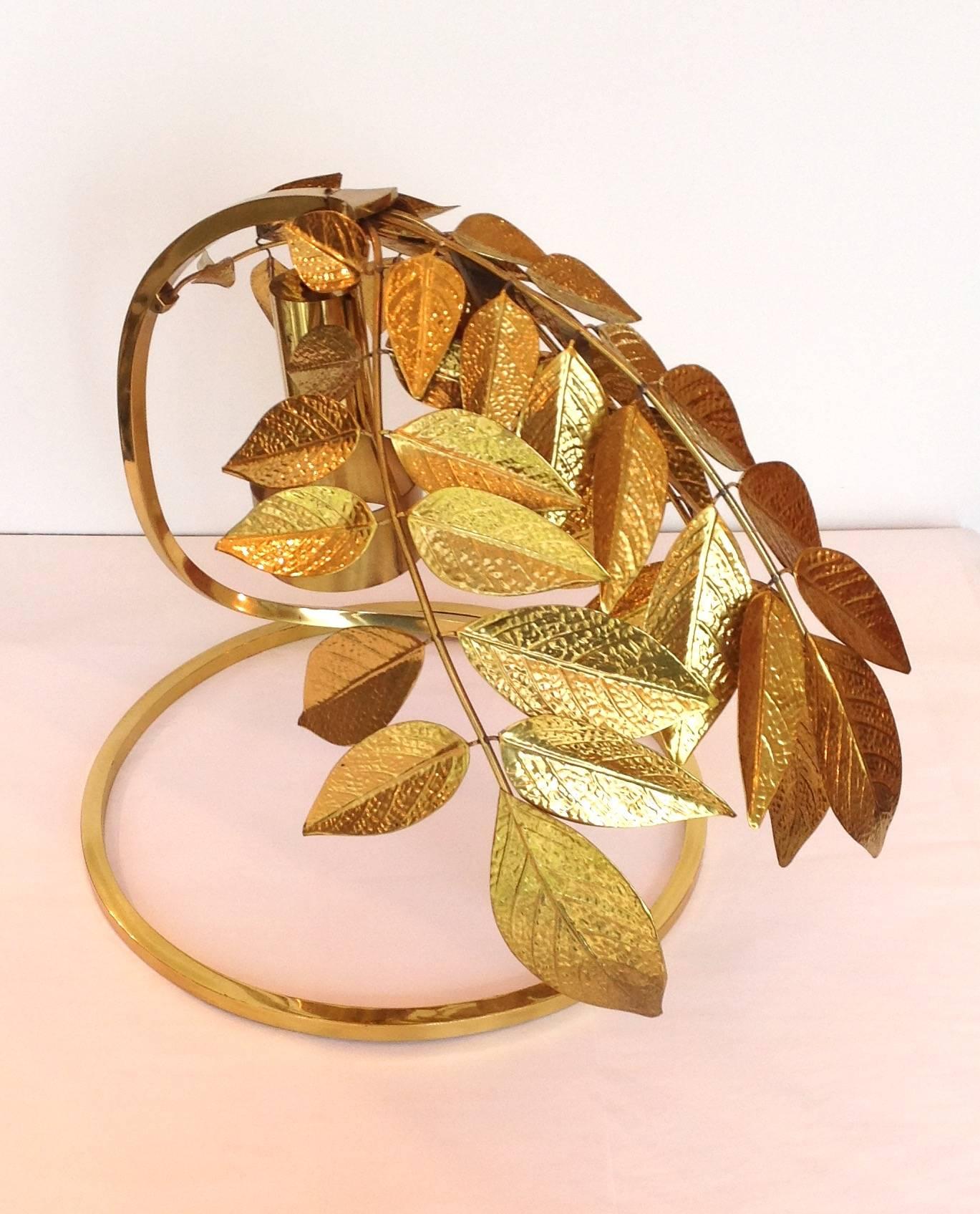 Tomasso Barbi Hammered Brass Leaves Lamp In Excellent Condition For Sale In Houston, TX