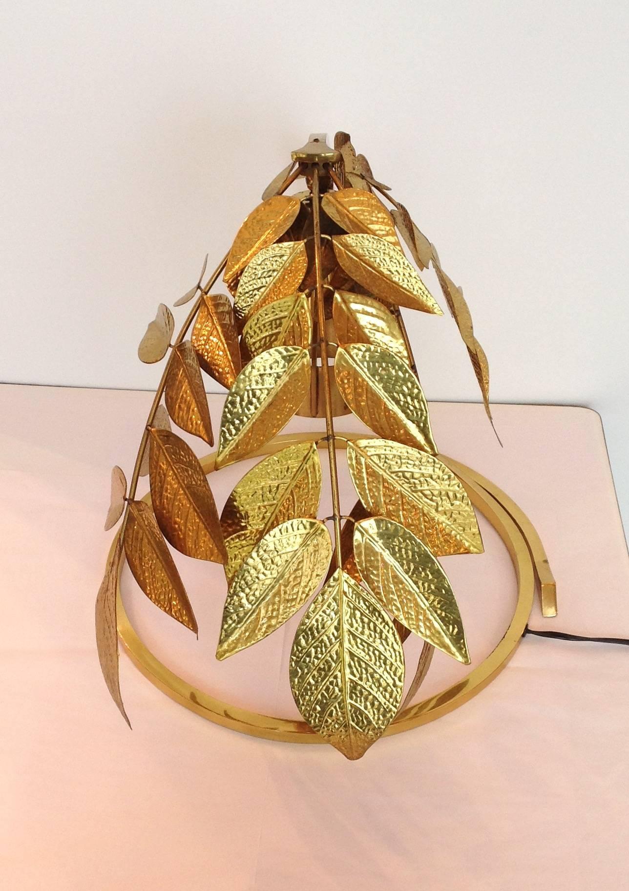 Tomasso Barbi Hammered Brass Leaves Lamp For Sale 2