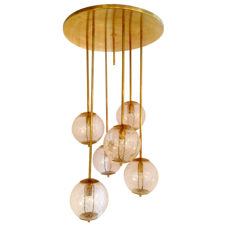 Pendant Chandelier with Six Murano Balls For Sale