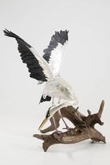 Self Reliance 1 - a life-size heron sculpture made with handworked leather