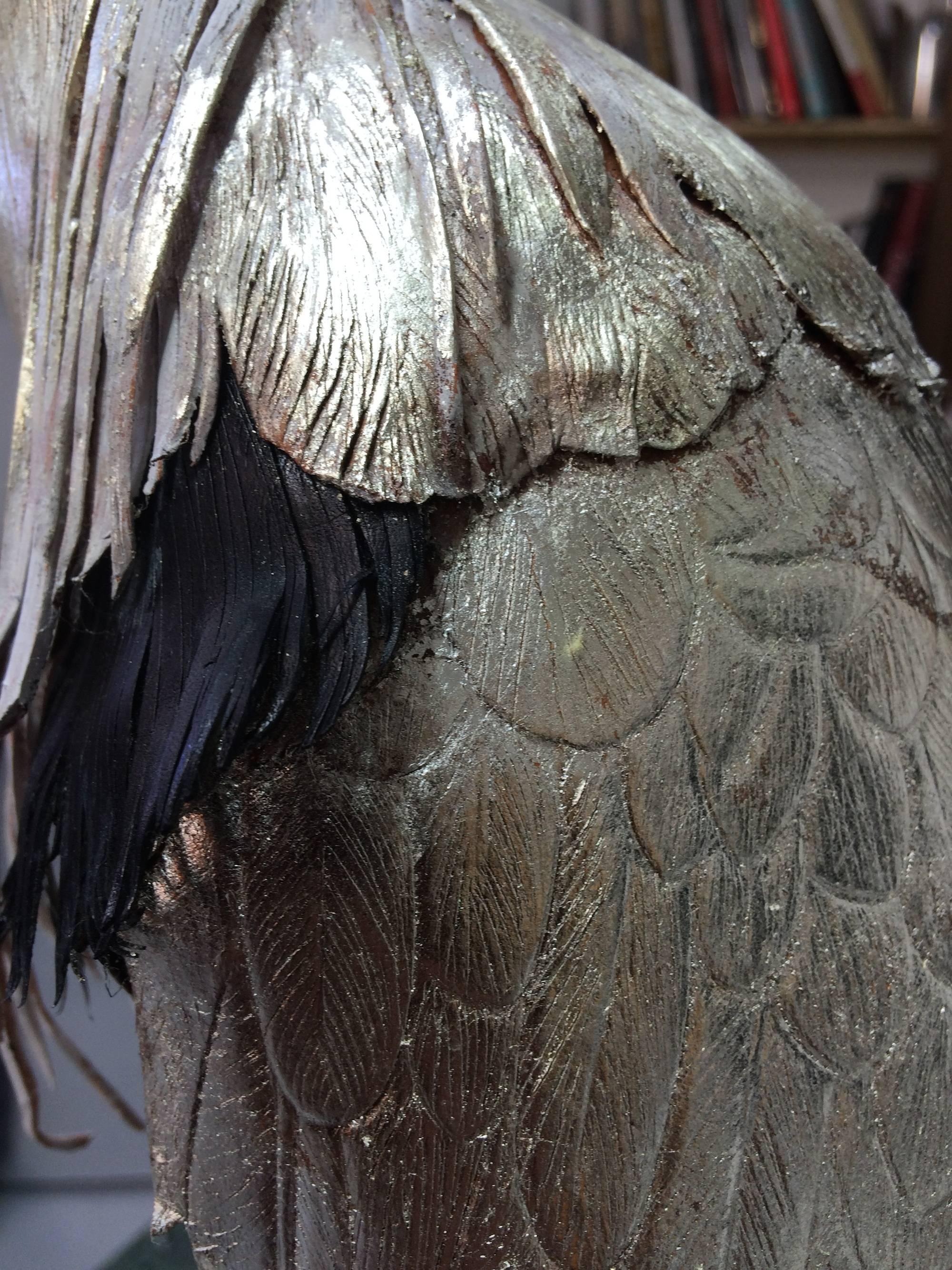 Self Reliance 1 - a life-size heron sculpture made with handworked leather For Sale 3