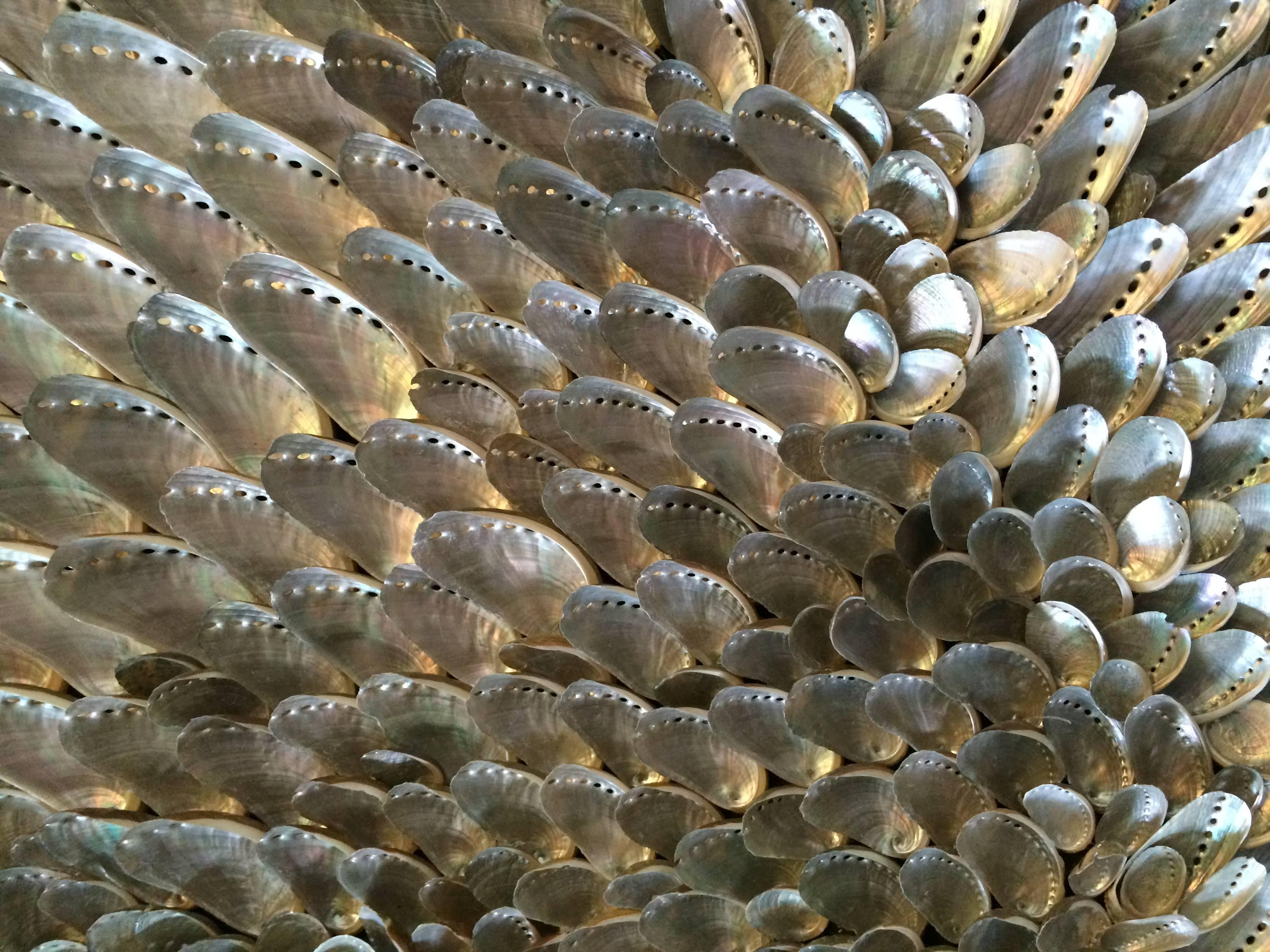 Contemporary Silver Ocean - a light reflective framed shellwork of impressive size For Sale