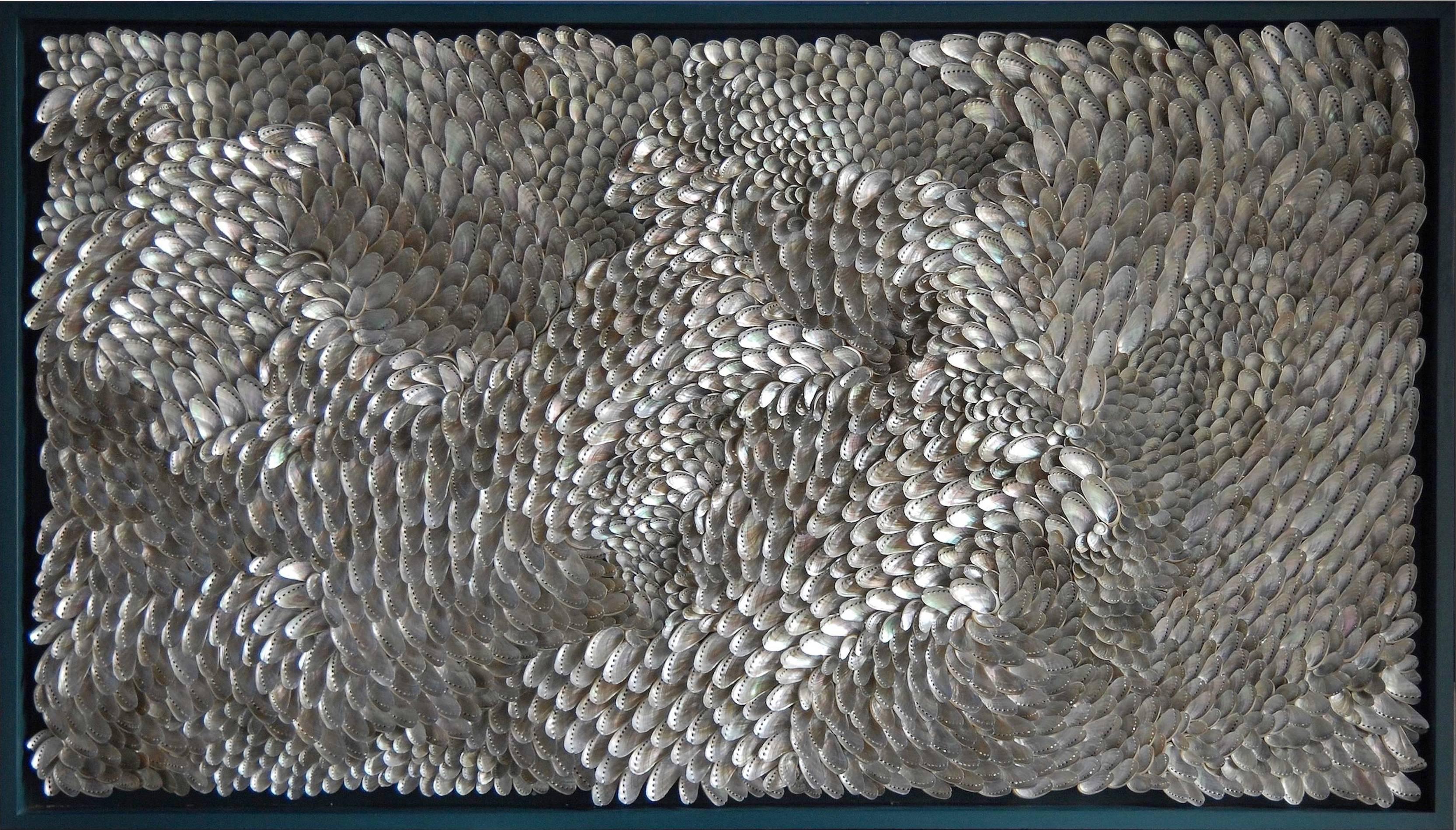 Shell Silver Ocean - a light reflective framed shellwork of impressive size For Sale