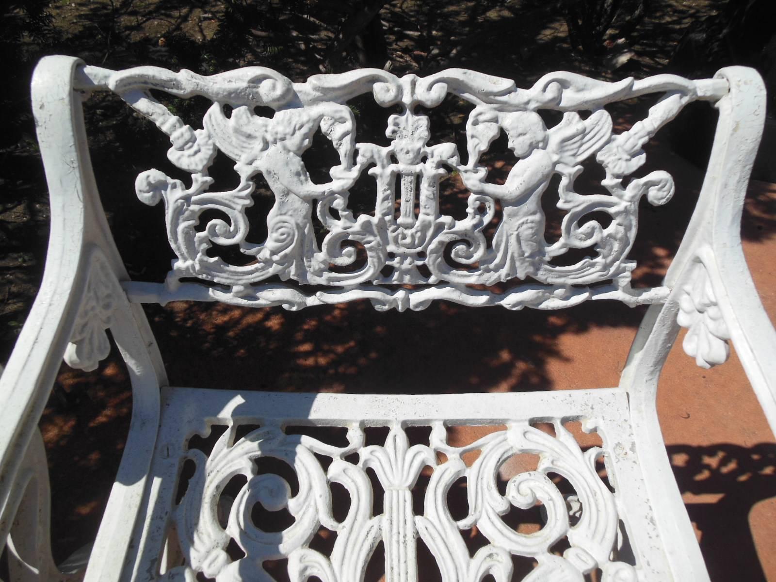 Hollywood Regency Vintage Schinkel Style Garden Chairs with Angels For Sale