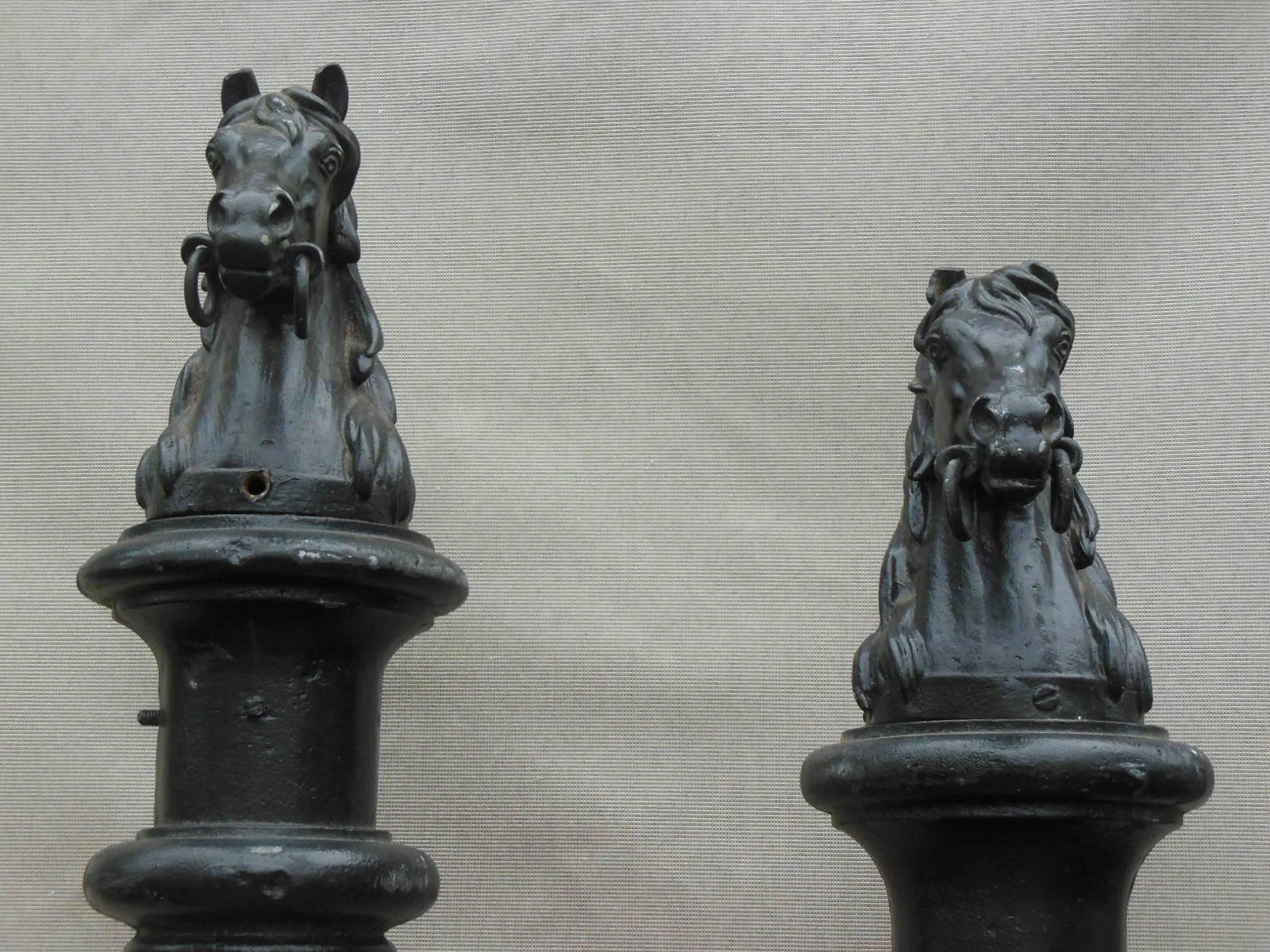 Folk Art Antique Cast Iron Horse Head Hitching Posts
