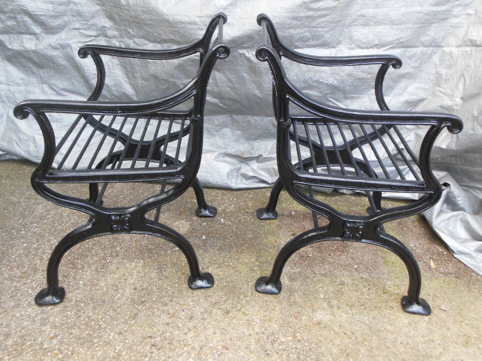 Antique Cast Iron Regency Garden Set, Bench and Chairs In Excellent Condition In Long Island, NY
