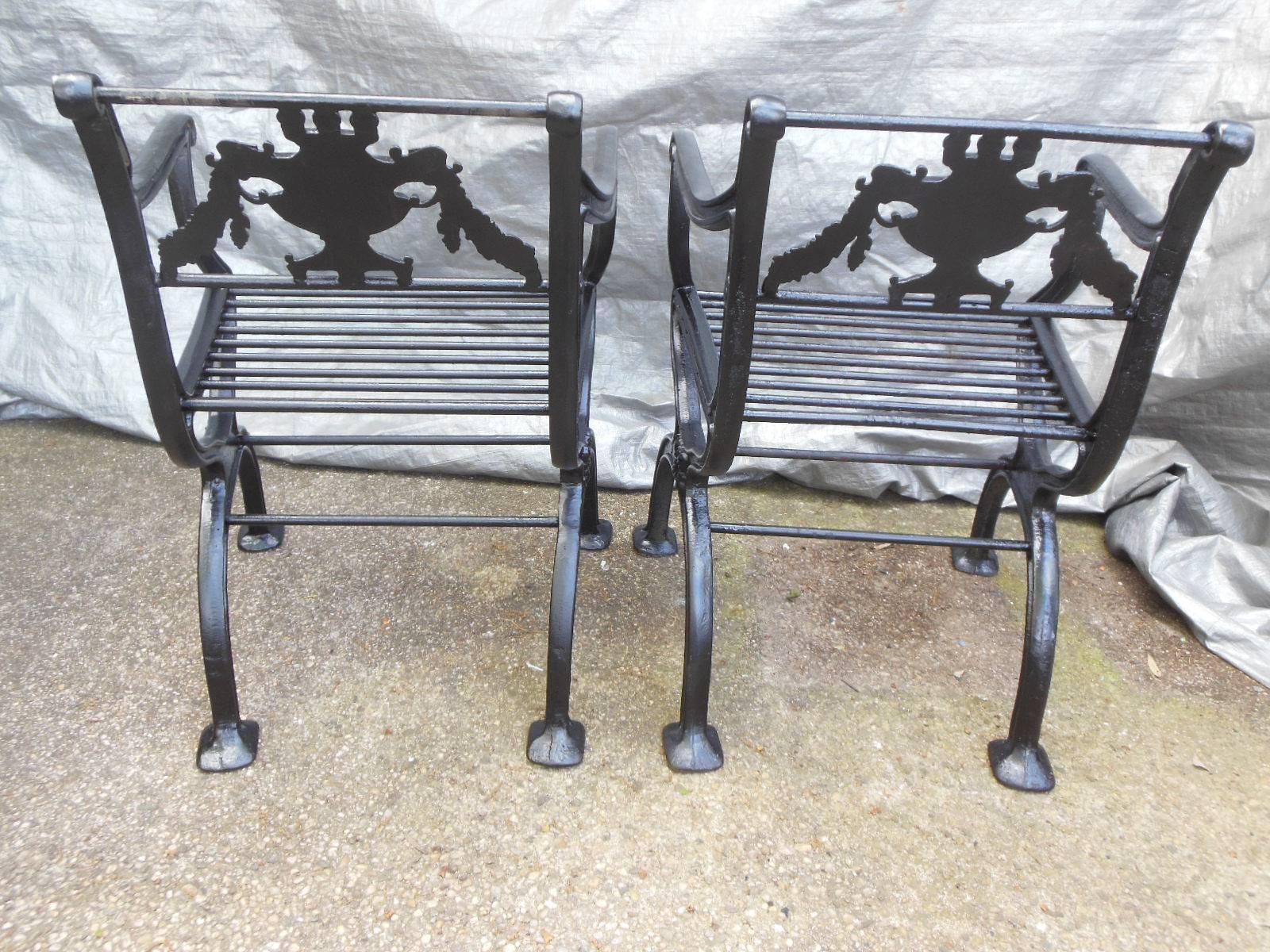 Early 20th Century Antique Cast Iron Regency Garden Set, Bench and Chairs