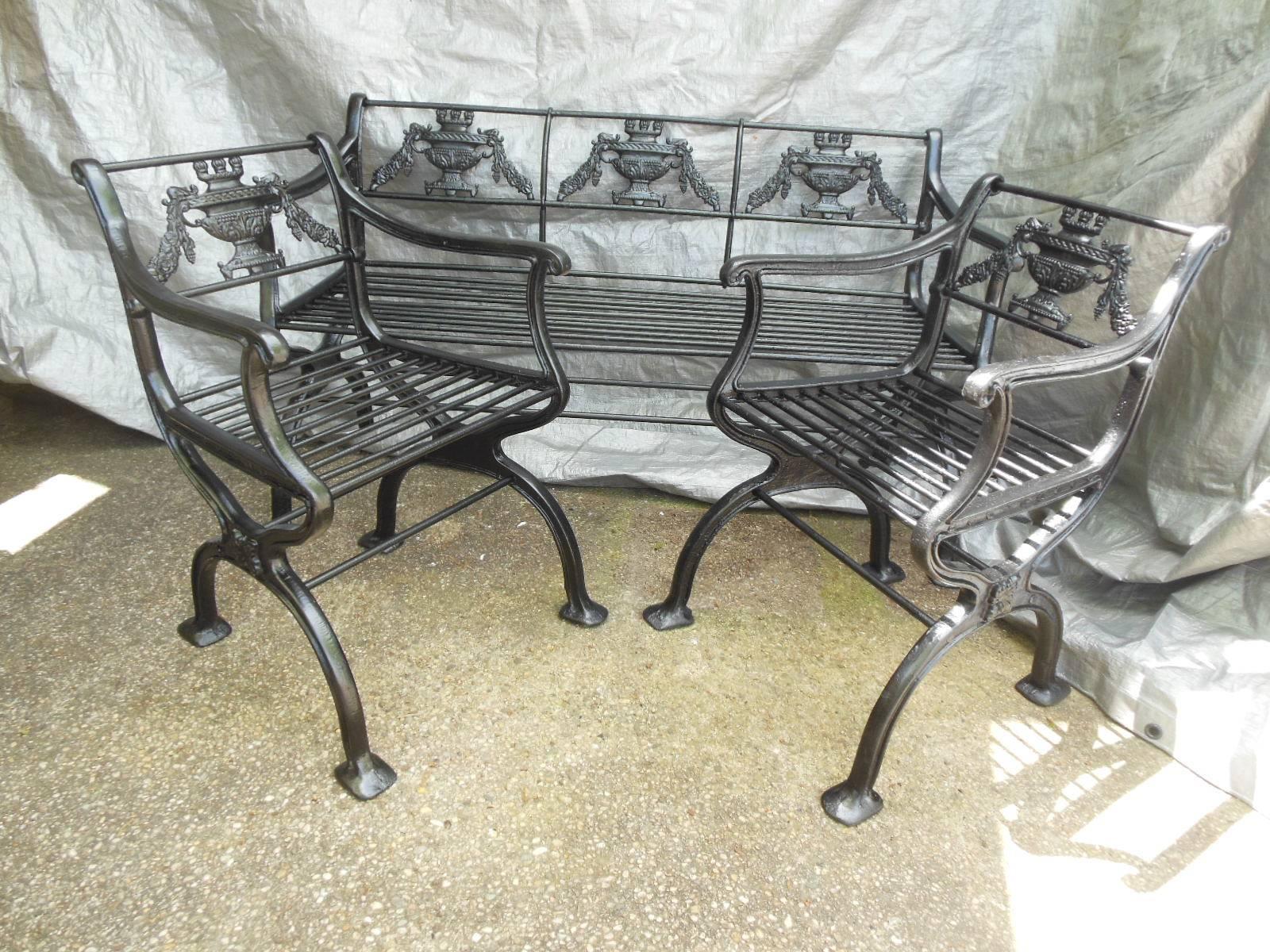 Antique Cast Iron Regency Garden Set, Bench and Chairs 1