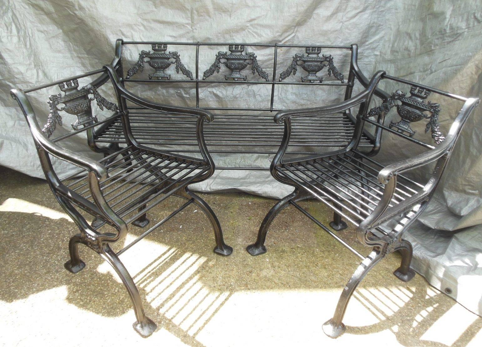Antique Cast Iron Regency Garden Set, Bench and Chairs 2