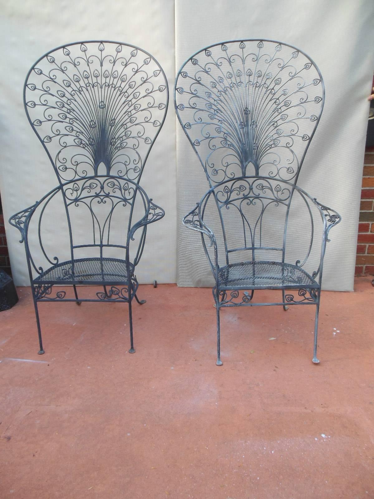 American Salterini Peacock Wrought Iron Rare Chairs